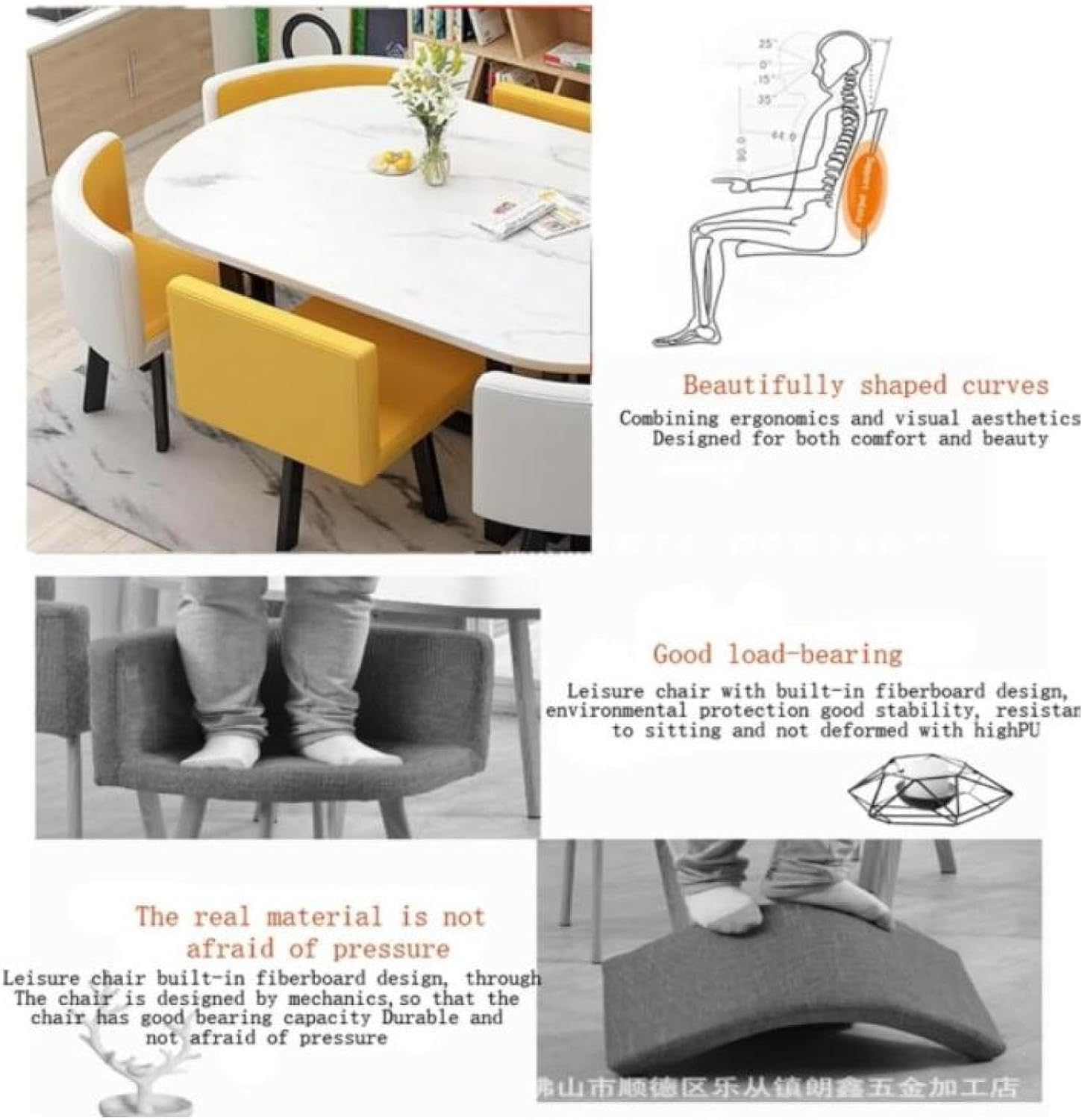 Modernes 7-teiliges Esszimmerset mit rundem Tisch und 6 Stühlen. Ideal für kleine Büroküchen oder Wohnzimmer. Zeitgenössische Möbel für Konferenz- oder Besprechungsräume. Stilvolles Lounge-S
