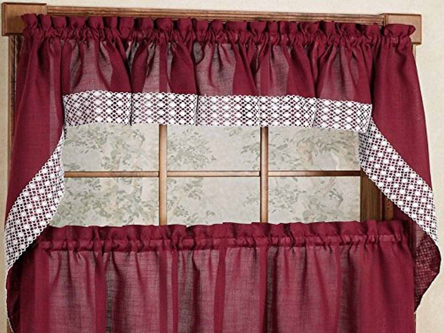 Sweet Home Collection Kitchen Curtains for Windows 40+ Styles &amp; Colors Swag, Valance, Tier Sets &amp; Panels Cafe Curtains for Farmhouse, Rustic, Modern Décor, Salem Burgundy, Swag