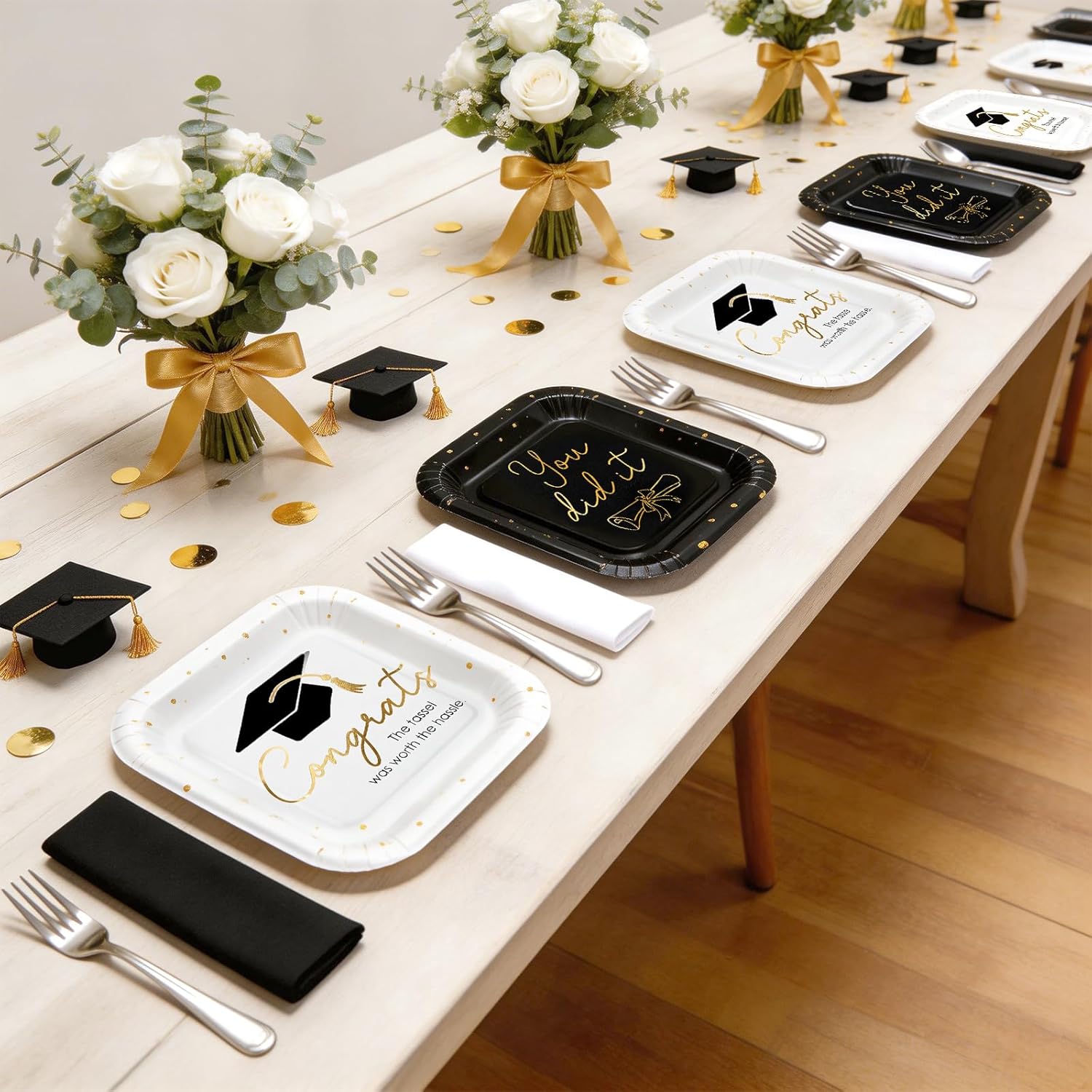 100pcs 2026 Graduation Party Decoration Plates Set, 7" Square Disposable Graduation Paper Plates, Class of 2026 Dessert Dinnerware Set for Congrats Grad Holiday Party Favors Decor, Black White
