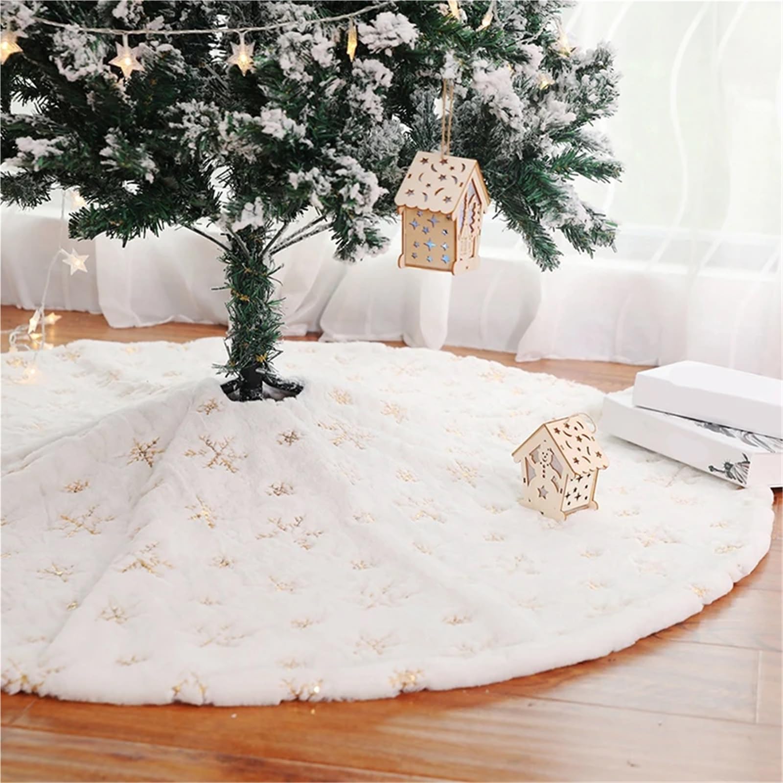 tappeto albero di natale Alberi di Natale Tappeto Albero Gonna Piedi Gonne Stuoia Capodanno Casa Festa Forniture(122cm,Gold Snowflak)