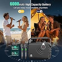 Vista 3 de SHIDU Amplificador de voz de potencia de 120 W con 2 micrófonos inalámbricos Bluetooth, micrófono profesional con altavoz, sistema PA portátil