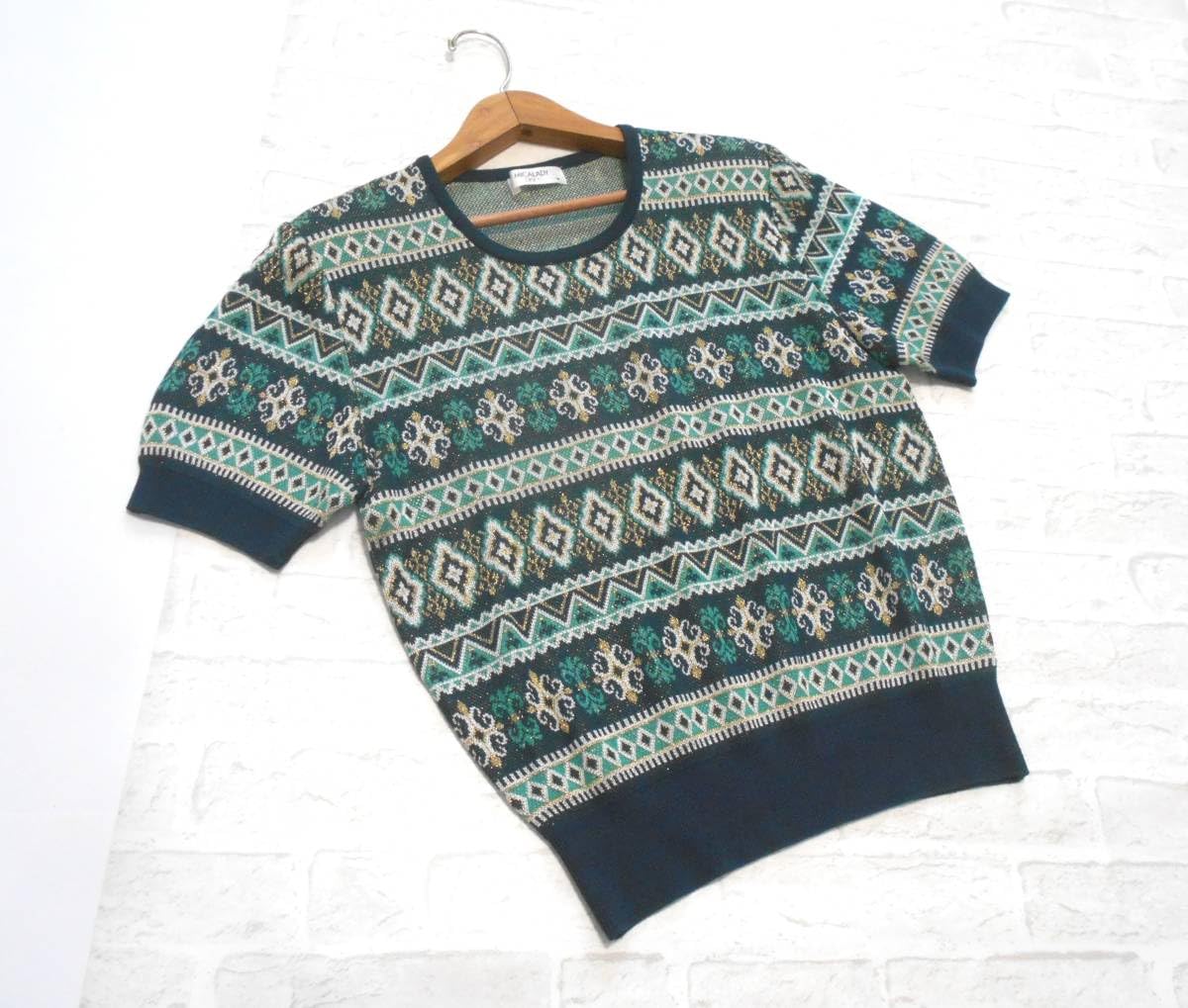 MICALADY ミカレディ　セーター　7分袖　グリーン　　スパンコール　L MICALADY ミカレディ セーター 7分袖 グリーン スパンコール L