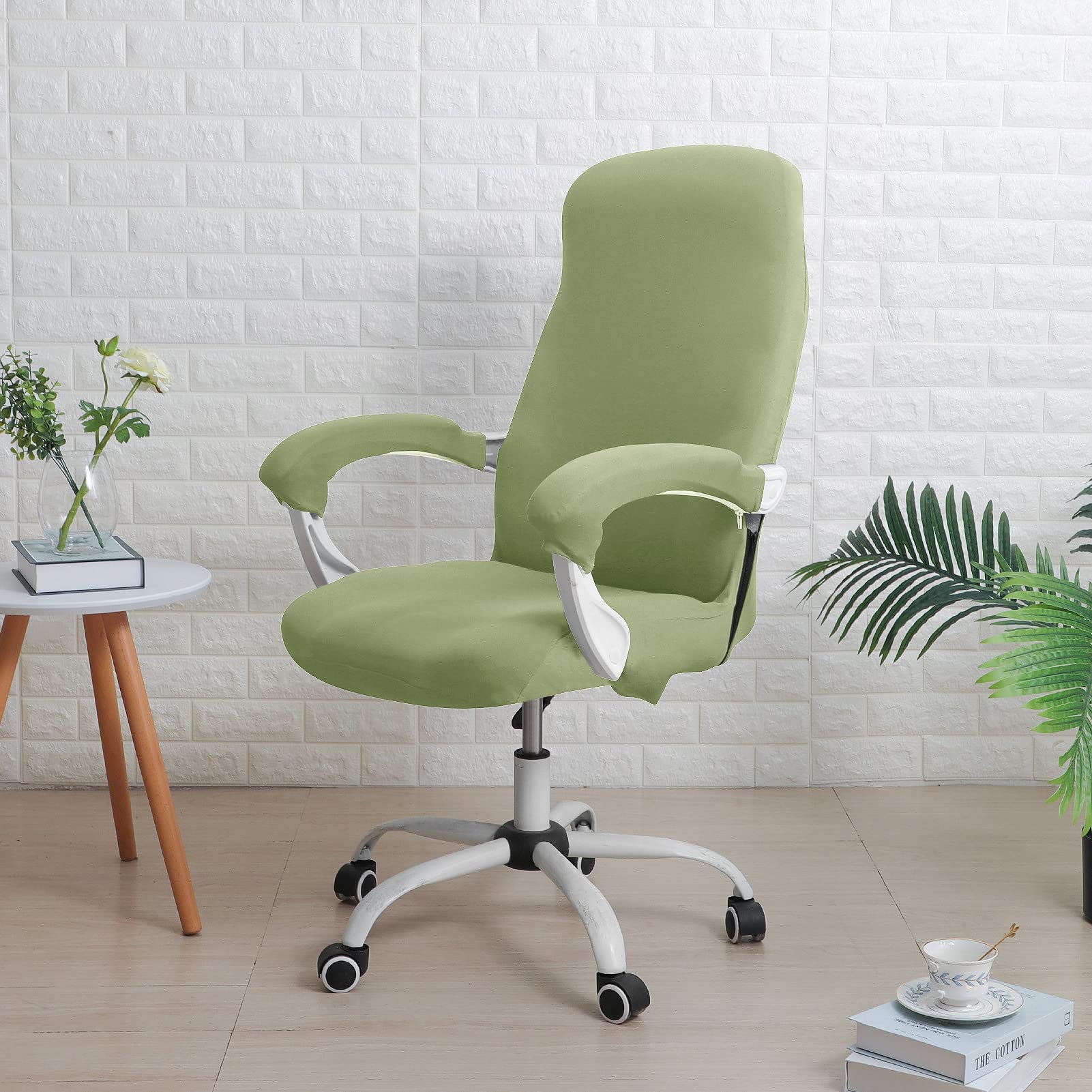 Guyirt Light Green Stretchable Rotating Chair Slipcover, Modern Simplism Style Office Chair Cover Anti-Dust High Back Executive Office Chair Slipcover With Armrest Covers-Large
