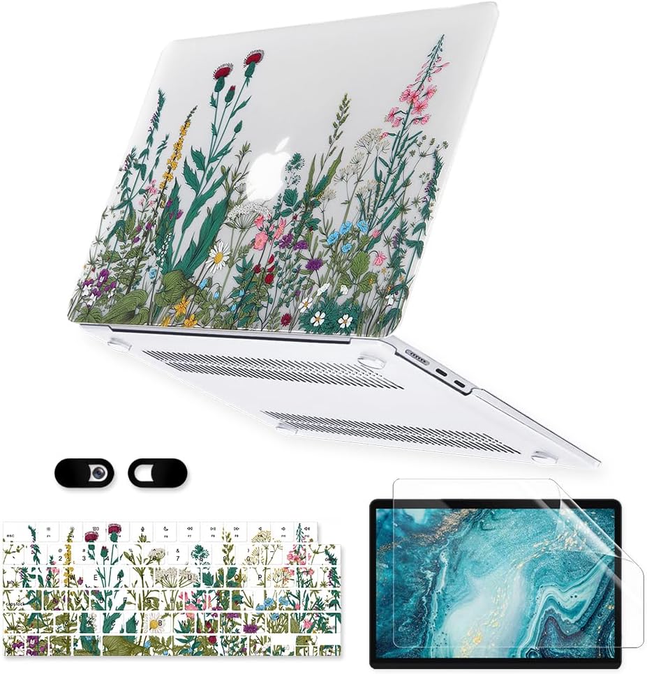 Case for MacBook Pro 14 inch M5 M4 M3 M2 M1 A3434 A3112 A3185 A3401 A2918 A2992 A2779 A2442 2025-2021 Release with Touch ID, 3D Effect Clear See Through Hard Cover&Keyboard Cover, Garden Flowers