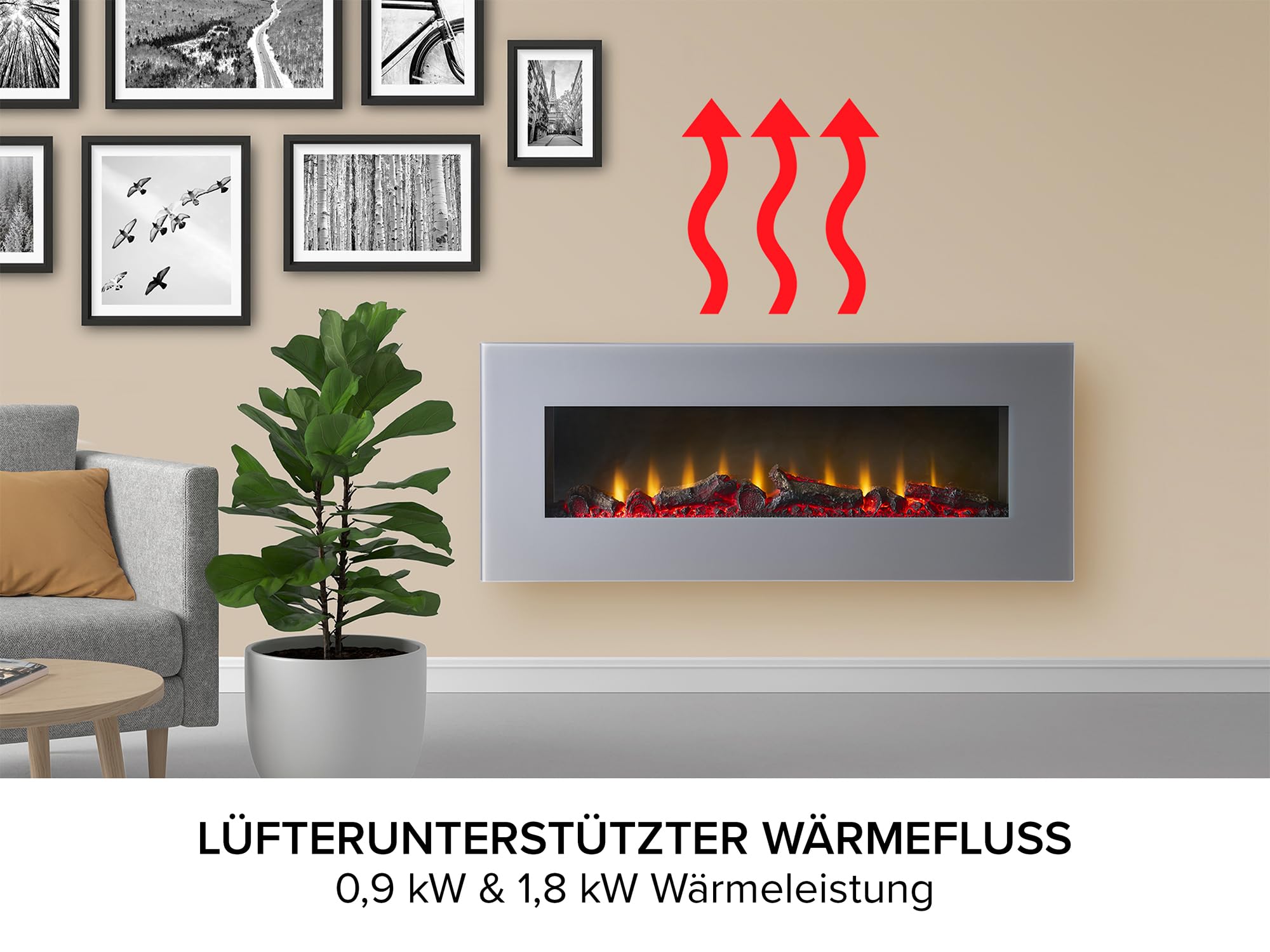 Sureflame WM-9505 Elektrischer Wandkamin mit Fernbedienung in Grau, 107 cm