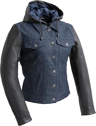 First Mfg Co - Holli - Chaqueta moto mujer - Denim Leather - Azul