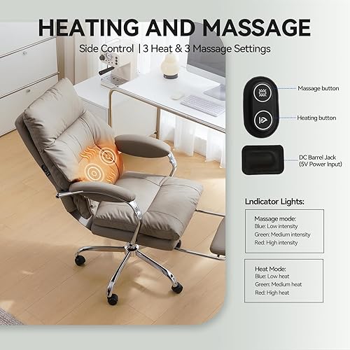 Miniatura 3 de LEAGOO Silla de oficina de masaje climatizada con reposapiés, silla de oficina ejecutiva ergonómica reclinable con masajeador para espalda baja,