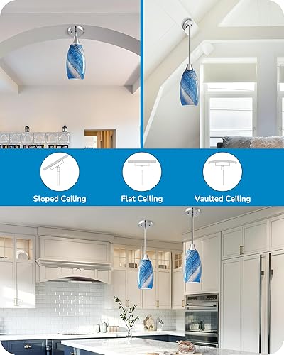 Miniatura 7 de EDISHINE Lámparas colgantes, lámpara colgante de cristal de arte hecha a mano con acabado de níquel cepillado, enchufe E26, luz colgante de vidrio