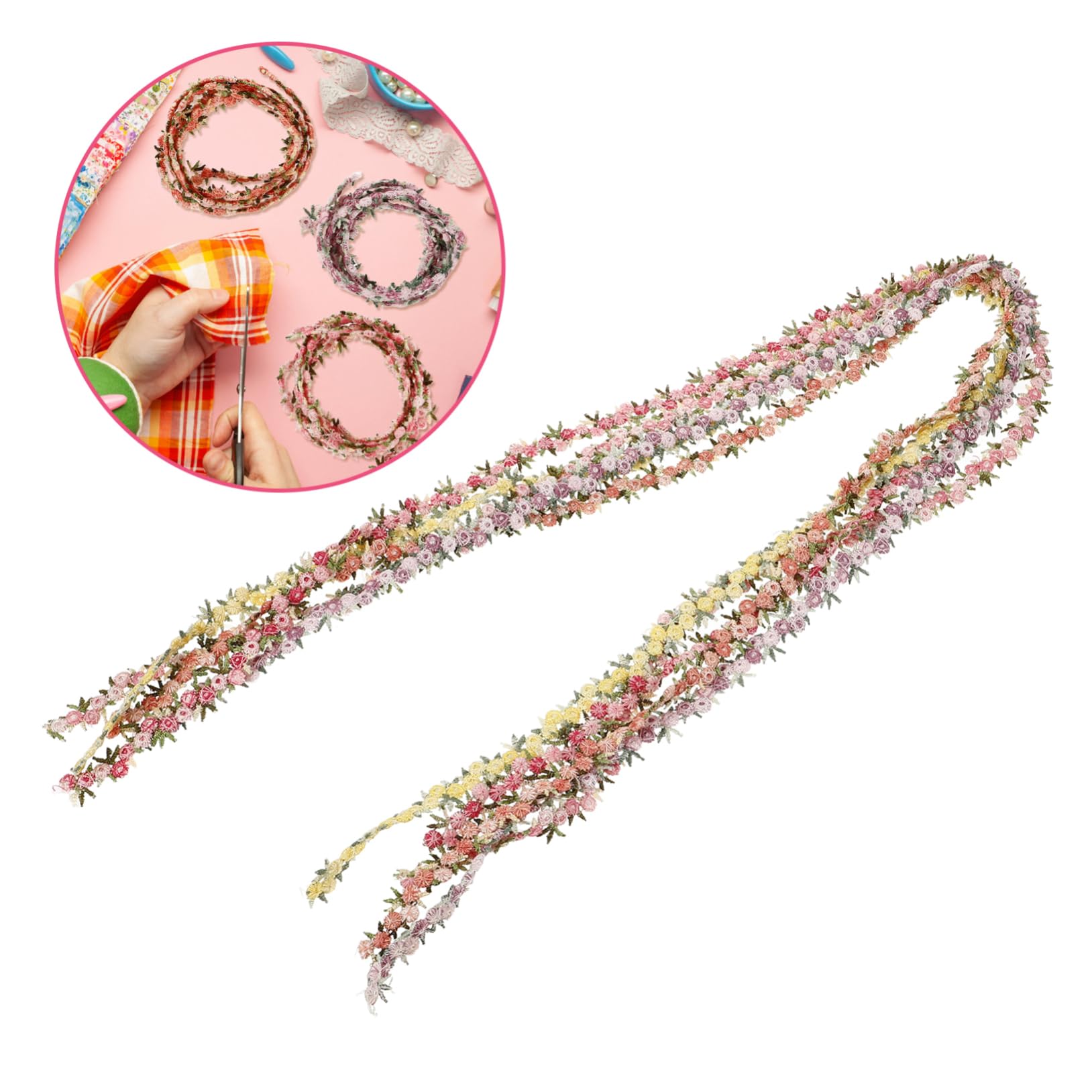 Gadpiparty Ribete De Flecos De Costura Ajuste De Costura Adorno De Encaje Para Coser Cortinas Encaje Floral Nupcial De Coser Recortar Hilo De Poliester 5 Rollos*4
