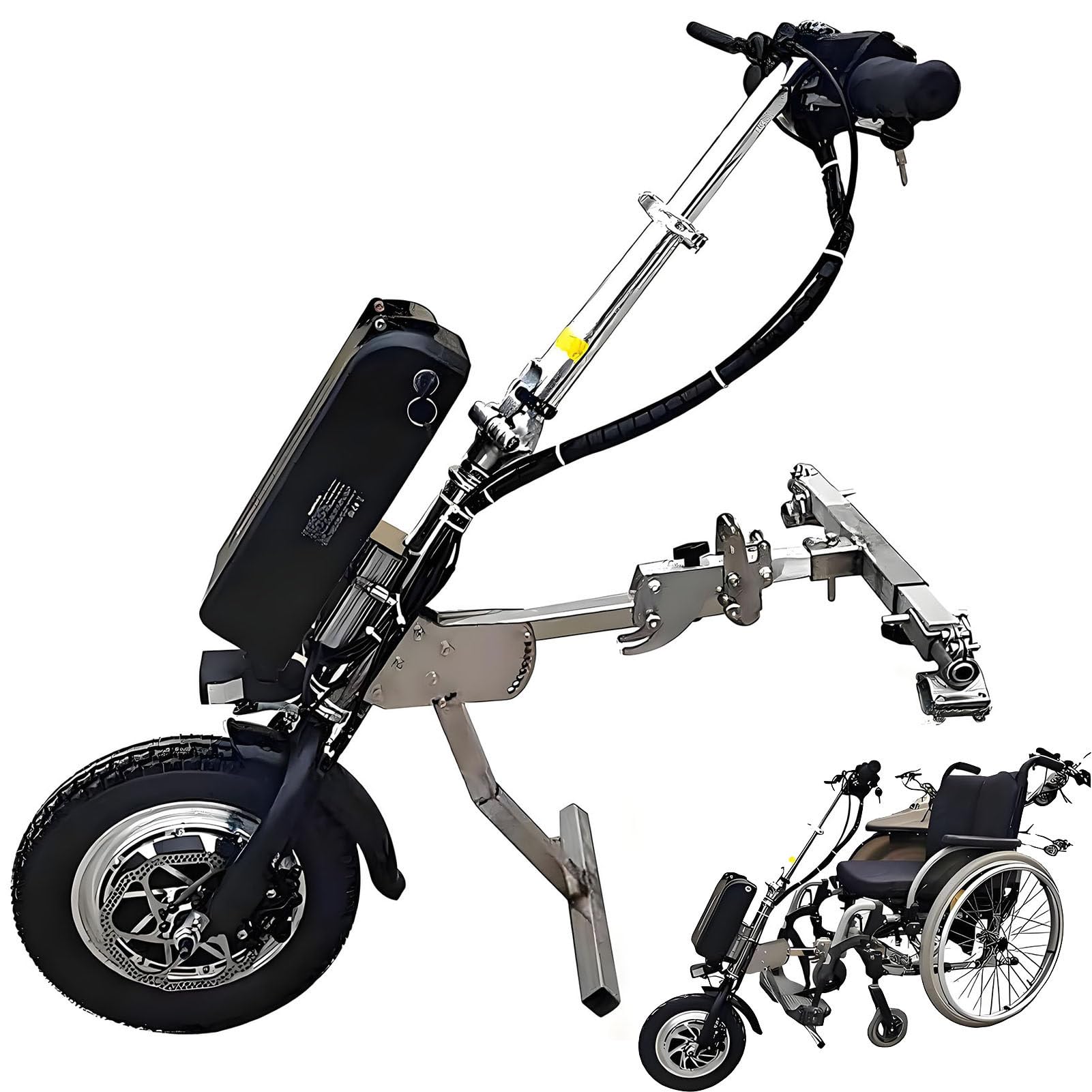 Dispositivo De Tracción para Silla De Ruedas De 500 W,Máquina De Tracción Eléctrica con Luz Delantera,3 Velocidades,Autonomía hasta 65km,Avance/Retroceso con Un Botón B
