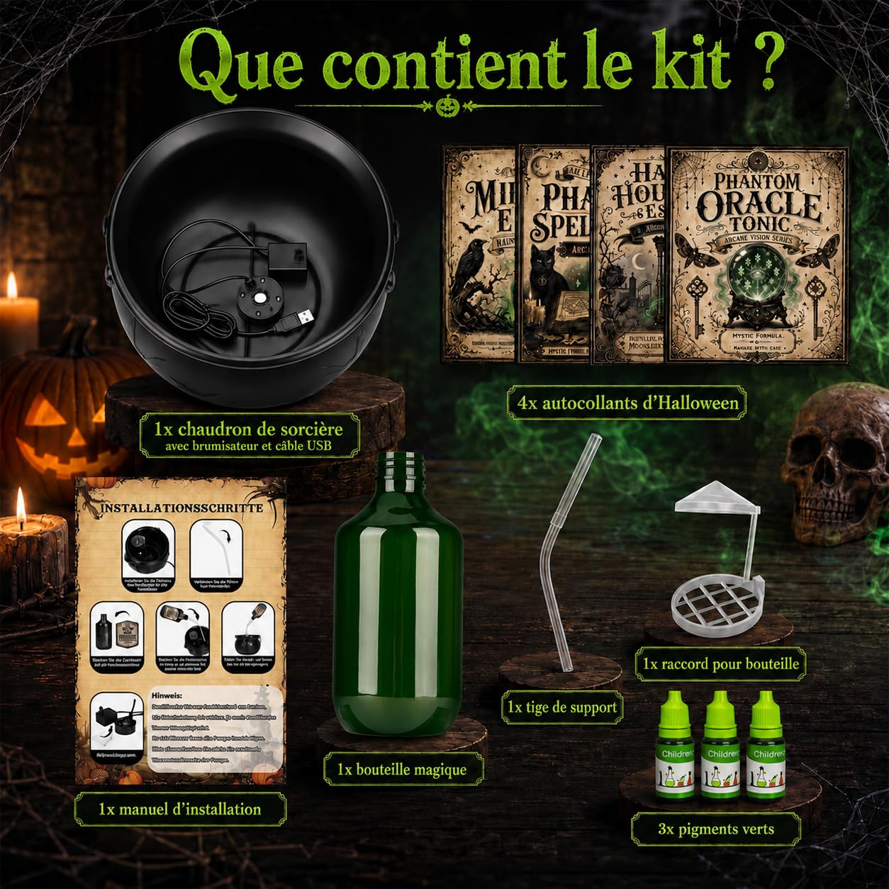 Chaudron Decoration Halloween XXL Machine a Fumee Exterieur Interieur Kit