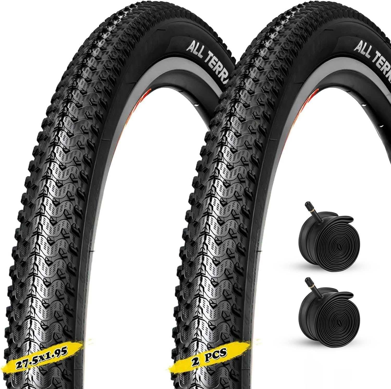 2PC 27.5/1.95 Cámara De Aire Bicicleta con 27.5-1.95 40-65PSI Todo-Terreno Resistente al Desgaste 27.5 1.95 MTB Instalación Fácil