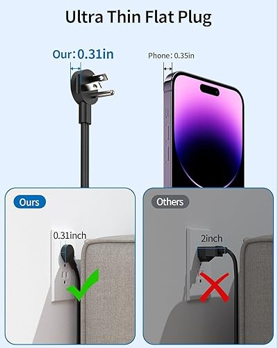 Miniatura 4 de NTONPOWER - Cable de extensión de 25 pies, regleta de alimentación de enchufe plano con USB, estación de carga de escritorio de 3 tomas, 2 USB, tira