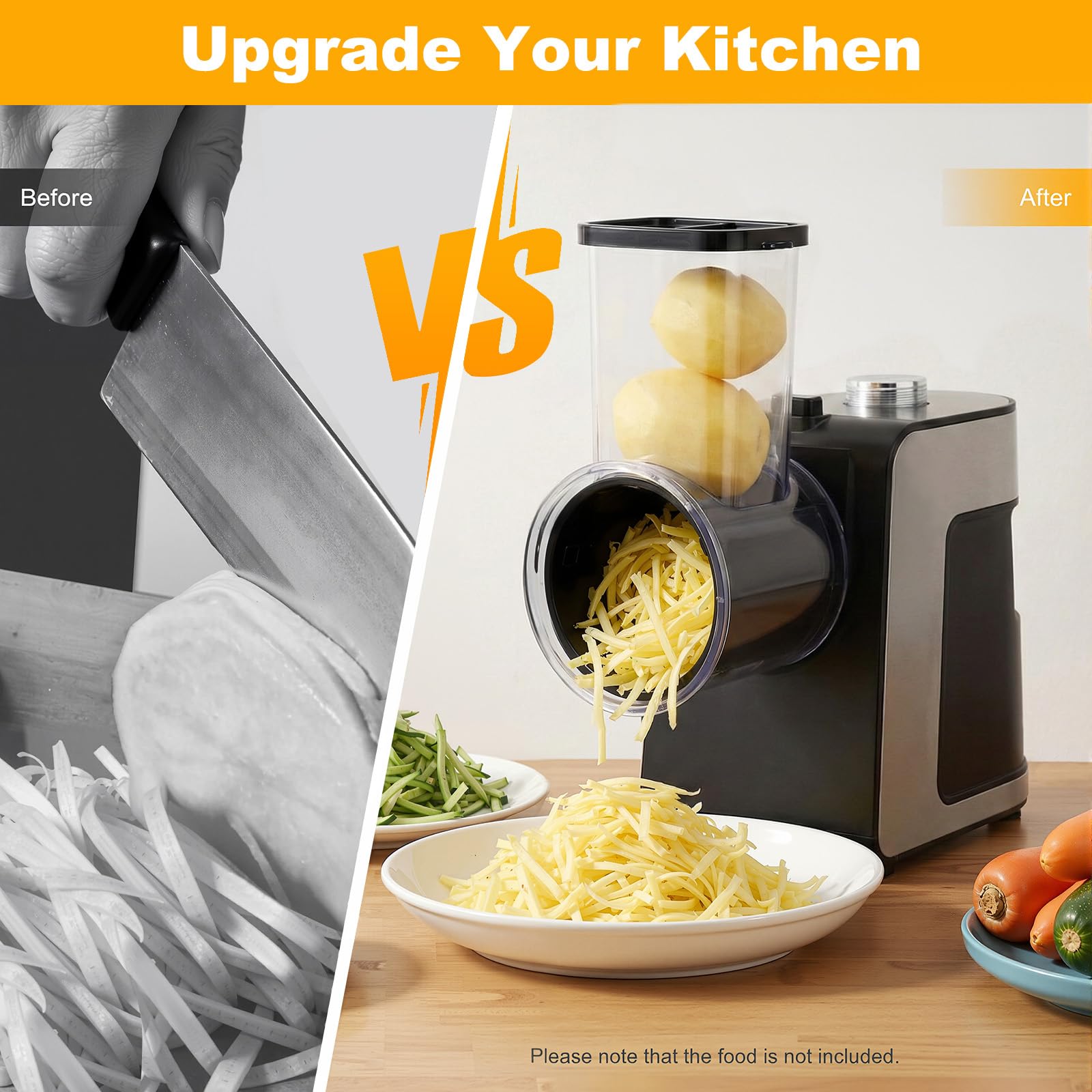 Grattugia elettrica per verdure, 1000 W, grattugia elettrica | Affettatrice elettrica per verdure con 10 lame, per casa, ristorante e hotel