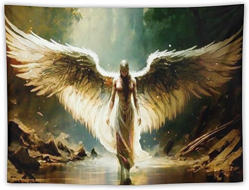 Tapiz de plumas de alas de ángel, Arcángel de la Justicia (1) Tapiz de pintura, impresiones artísticas de pared, tapices colgantes para dormitorio,
