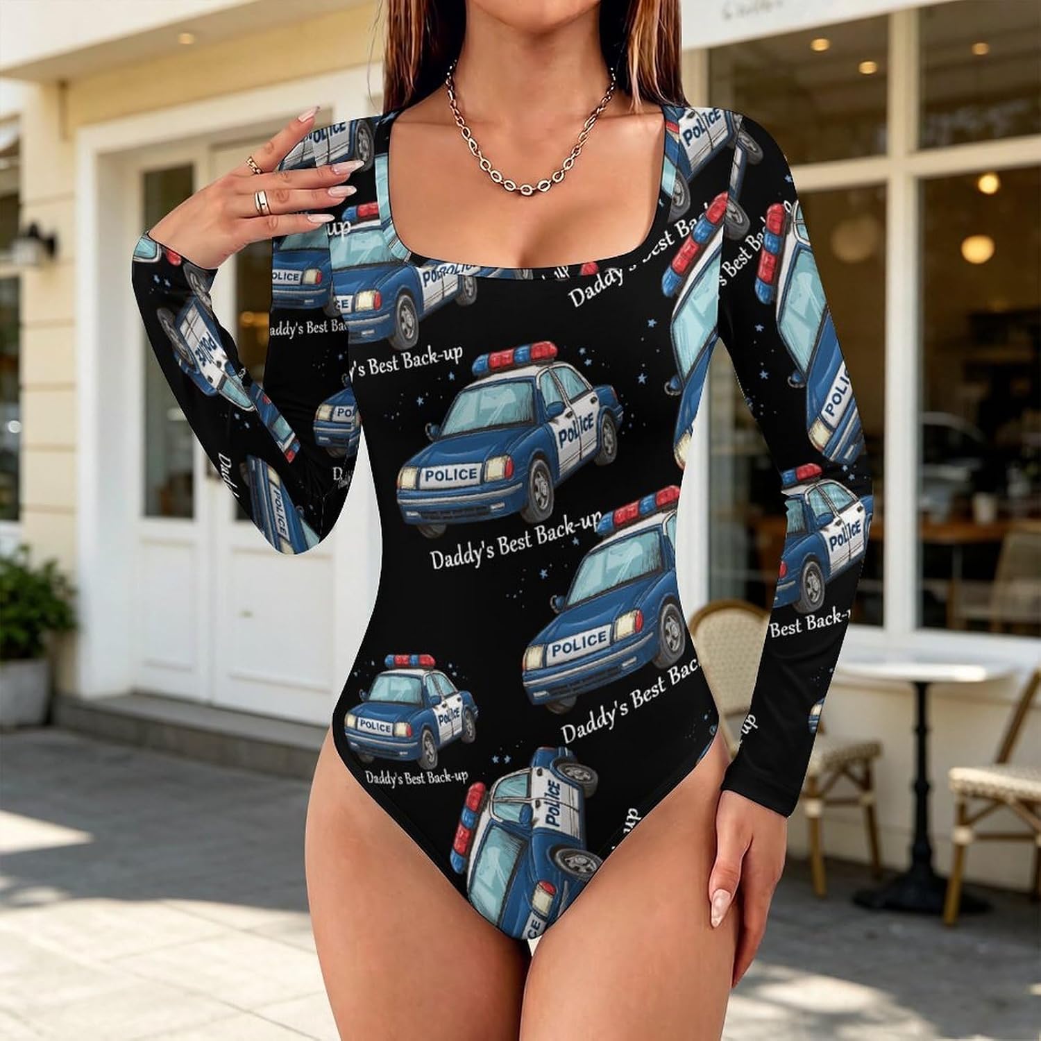 Police Daddy's Best Back-up Women's Bodysuits Long Sleeve Top 5XL