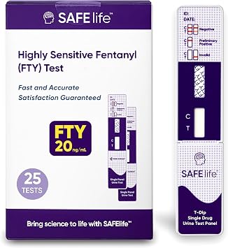 SAFE LIFE [عبوة من 25 قطعة] اختبار البول أحادي اللوحة FTY،نتيجة اختبار سريعة في 5 دقائق، بطاقة اختبار المخدرات الاصطناعية للكشف عن OPI، حد القطع 20 نانوجرام/مل، مجموعة اختبار المخدرات شديدة الحساسية 25
