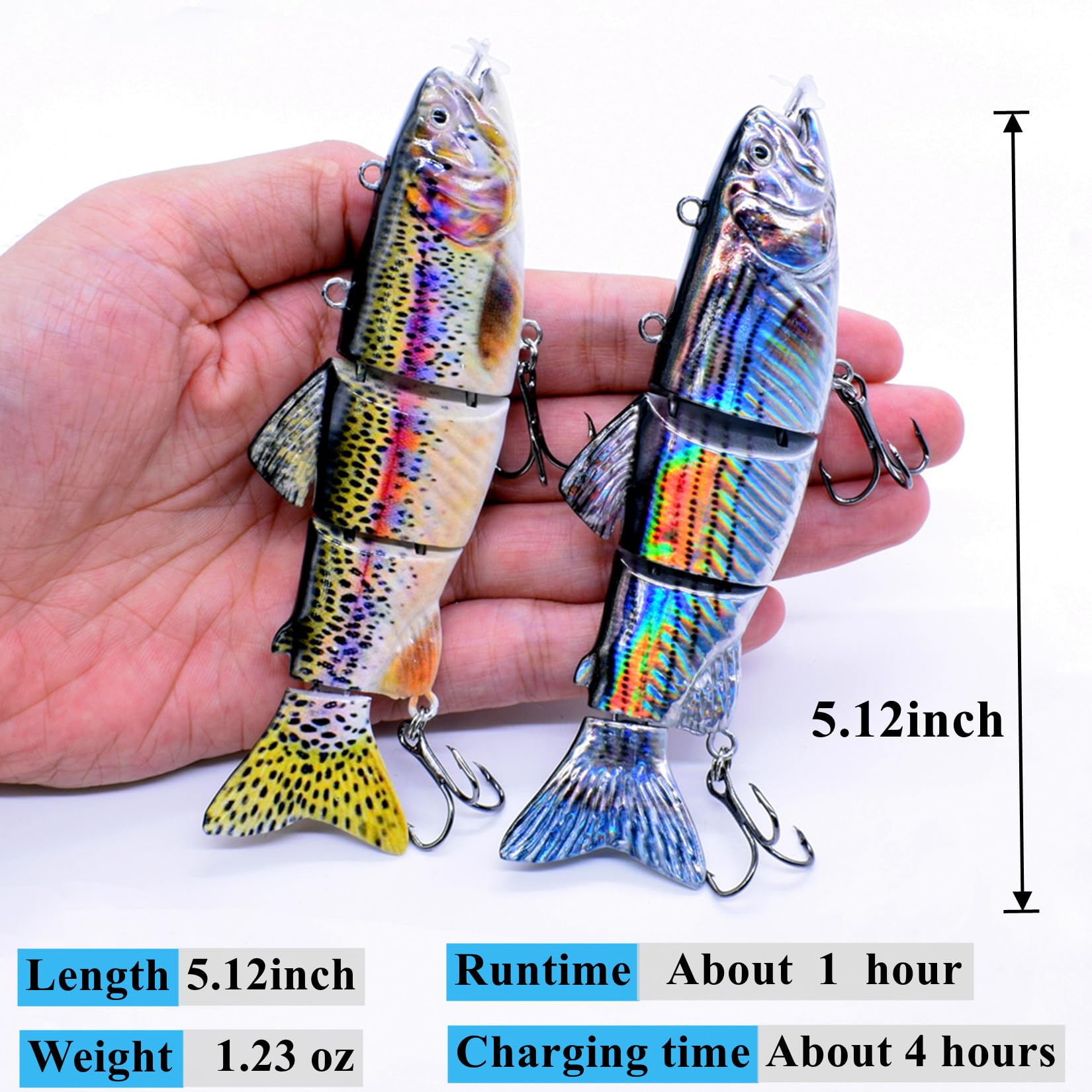 Leurre de pêche électrique - Rechargeable par USB - Appât de pêche à la manivelle automatique - Pour la natation et la pêche - 13 cm (D)