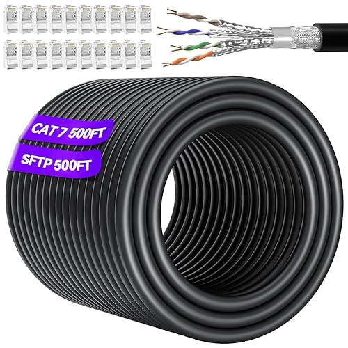 Miniatura 4 de Soibke Cable Ethernet Cat 7 de 30 pies, SFTP Cat 7 Cables de red Ethernet triple blindados, cable de conexión Cat7 de alta velocidad para juegos de
