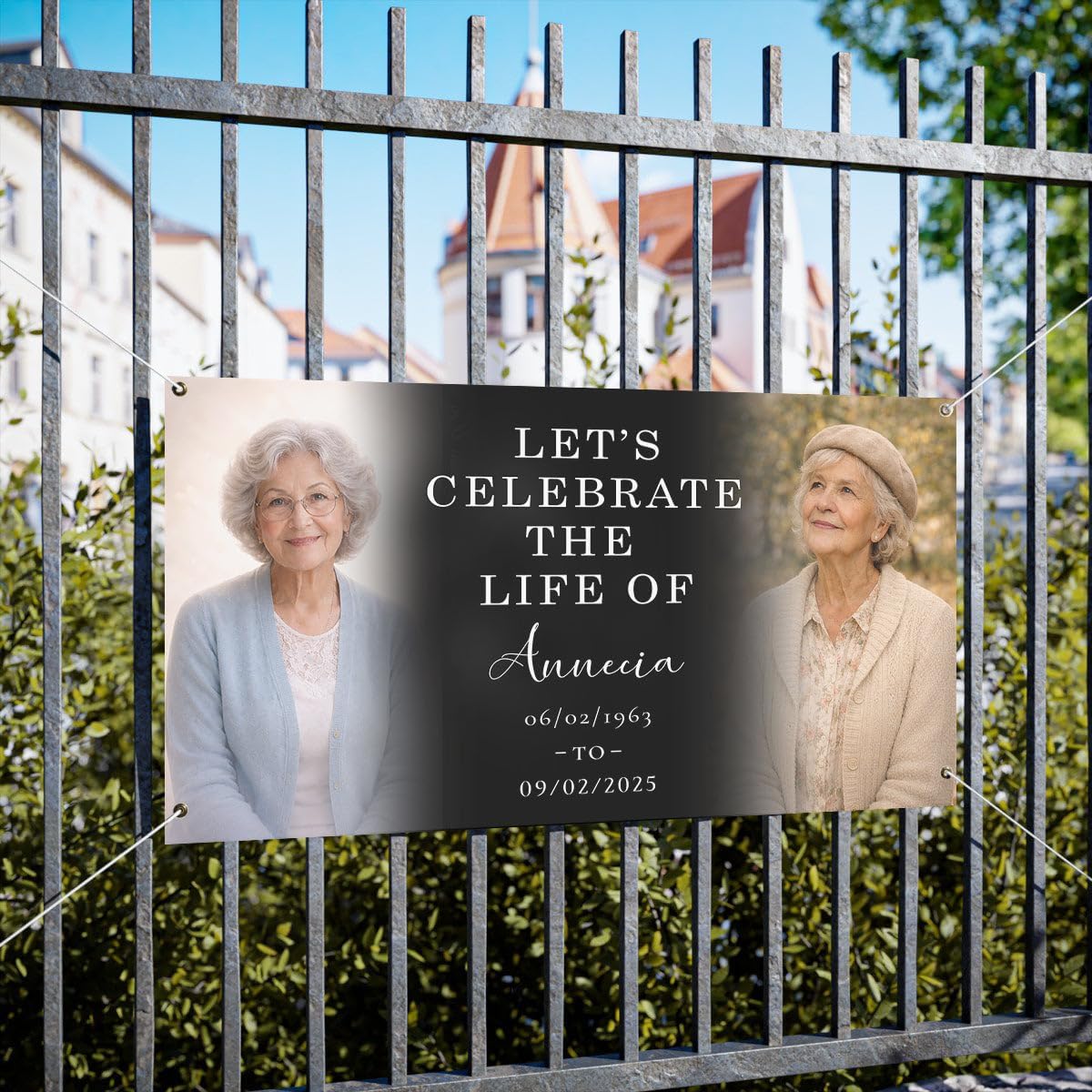 Custom Memorial Sign with Photo Printed on 13oz Heavy Duty Vinyl, In Loving Memory Tribute Design with 4 Corner Grommets, Personalized Funeral Decor for Celebration of Life Display, 24x12 inch #3