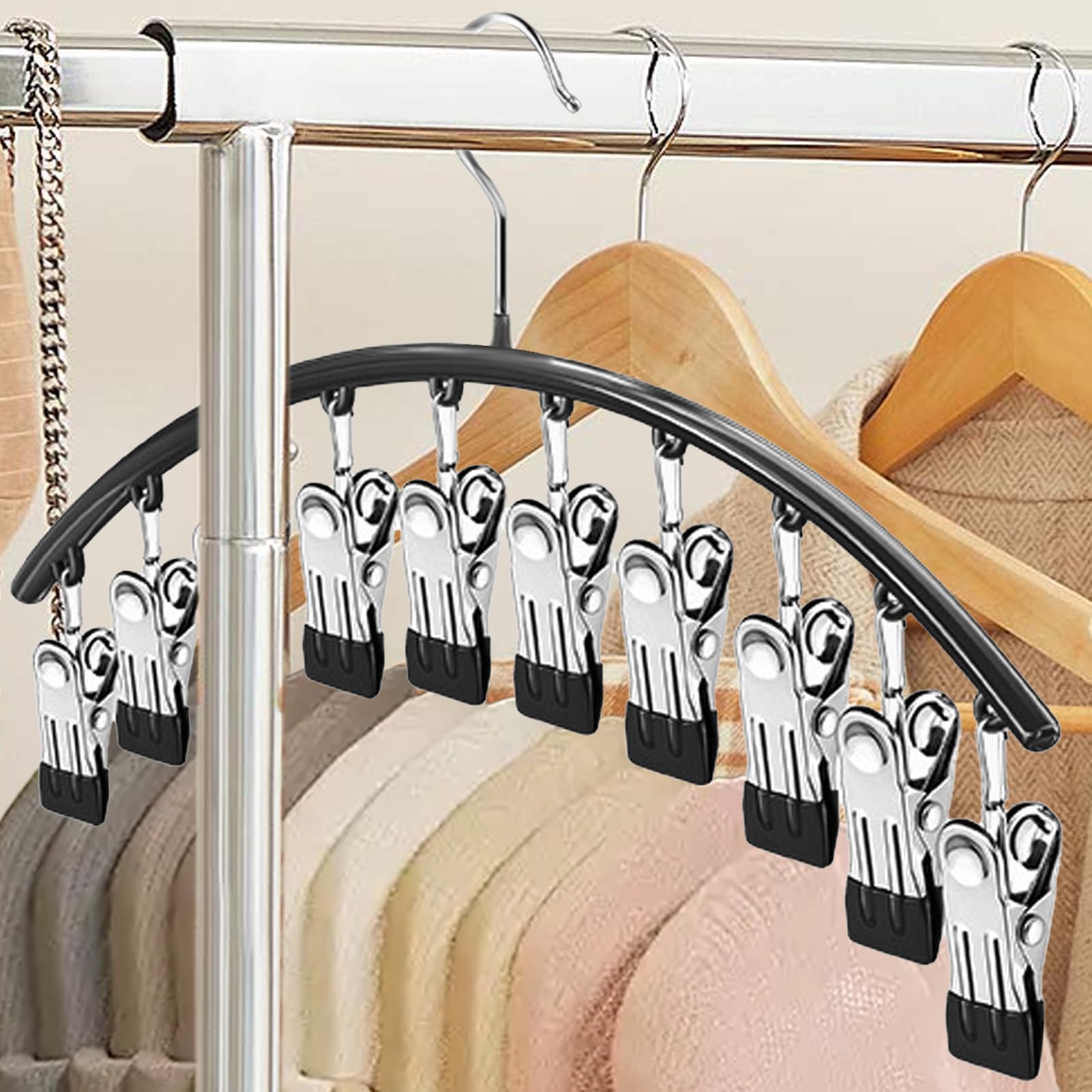 Grucce in metallo con clip in gomma, salvaspazio, per pantaloni, leggings e pantaloni, soluzione da appendere per riporre in modo ordinato