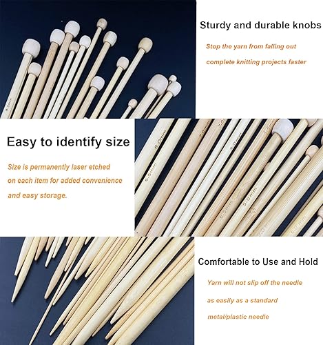 Miniatura 3 de Mdoker Juego de 95 agujas de tejer y ganchillo, 36 agujas de tejer de bambú rectas, 12 ganchos de ganchillo de encaje de tamaño pequeño, 5 agujas