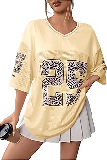 SOLY HUXJersey Shirts for Women Y2k Graphic Number Oversized Tees V Neck Half Sleeve Cute Soccer Streetwear T Shirt Tops