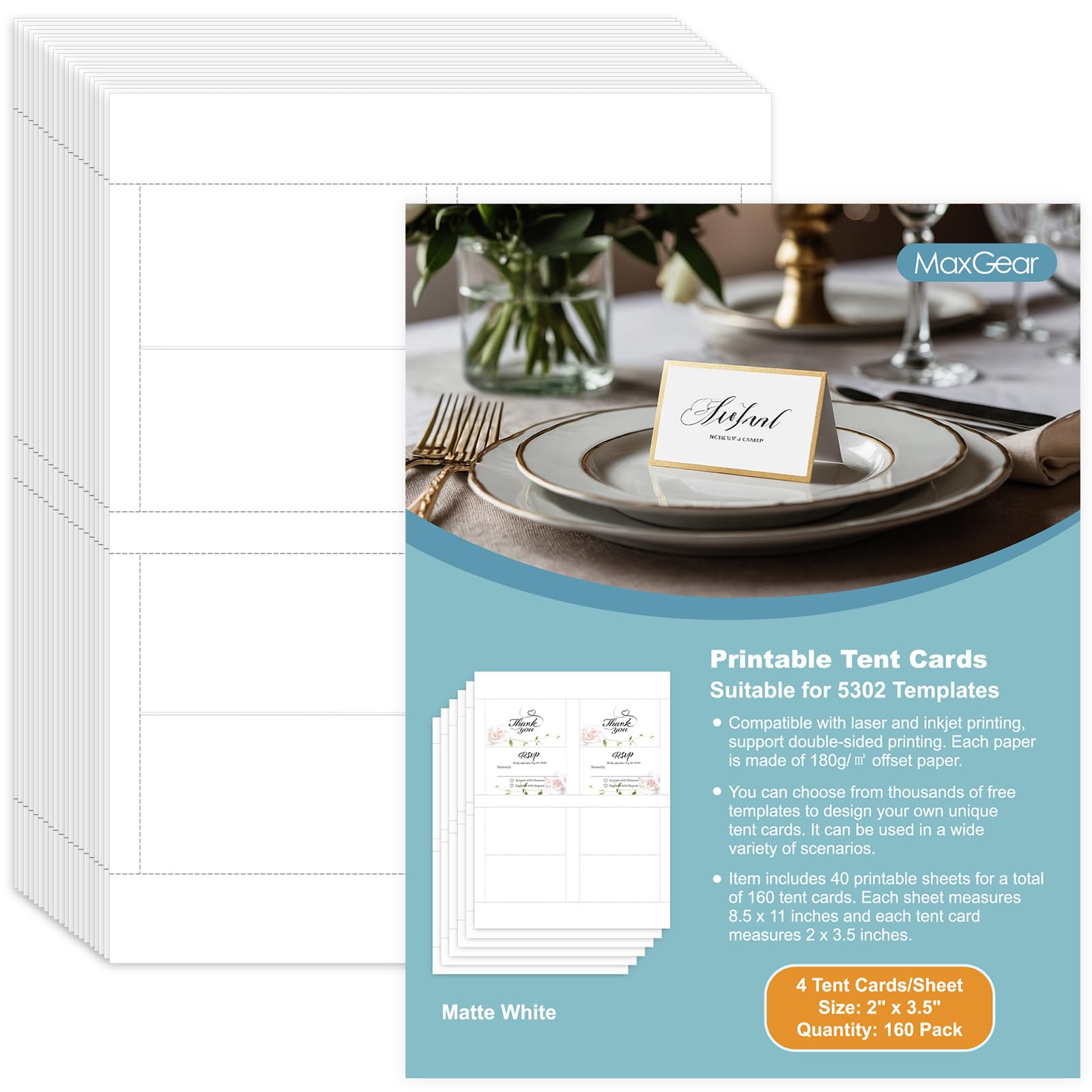 amazon-com-maxgear-printable-place-cards-160pcs-blank-name-cards-for-table-setting-2-x-3-5-tent-card-for-laser-inkjet-printers-seating-place-setting-card-for-events-office-products for Free Printable Place Setting Cards Amazon.com : MaxGear Printable Place Cards, 160Pcs Blank Name Cards for Table Setting, 2
