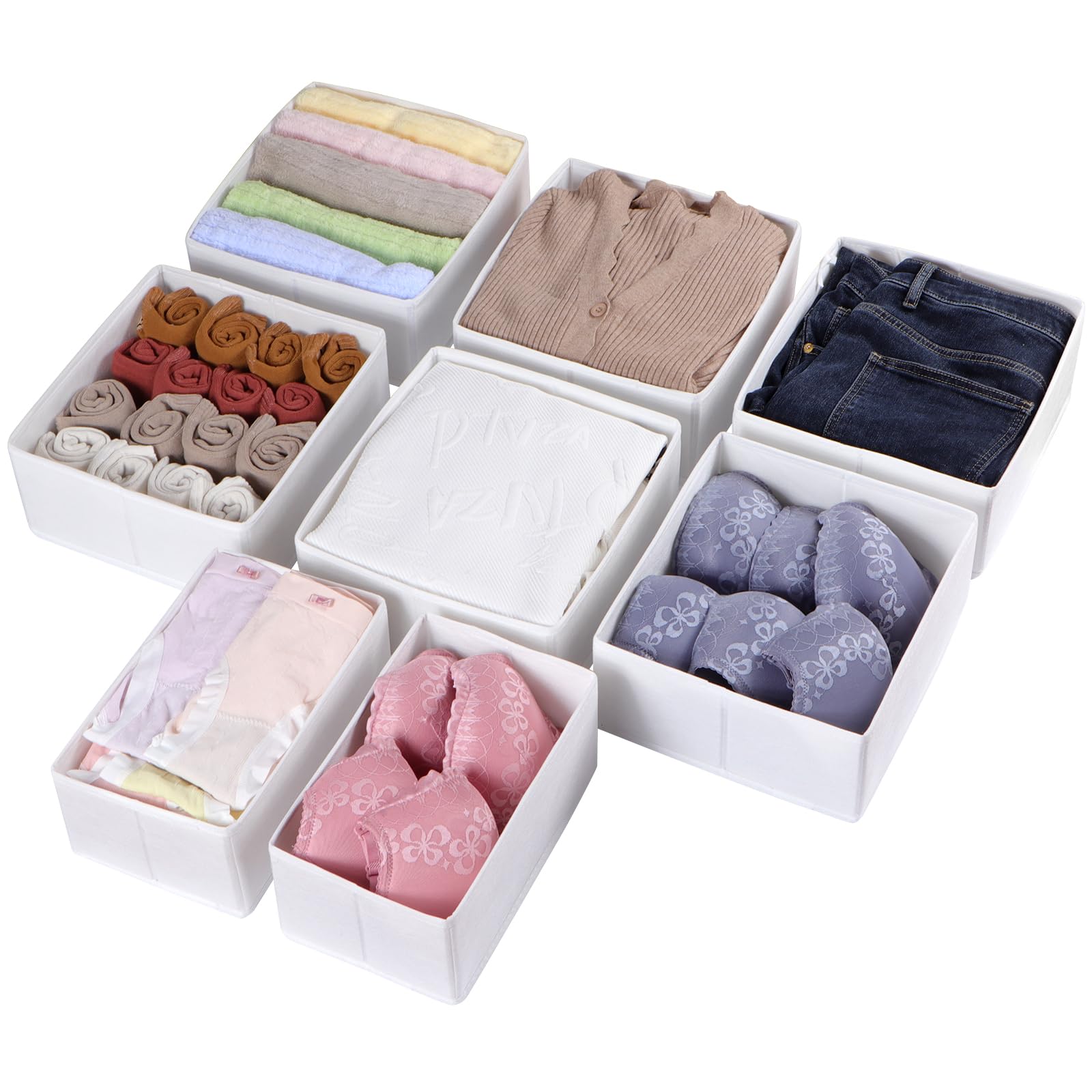 Drawer Organizer for Clothes for Wardrobe 100 x 58 cm, Foldable, Washable & Robust, Set of 8, White-image-31