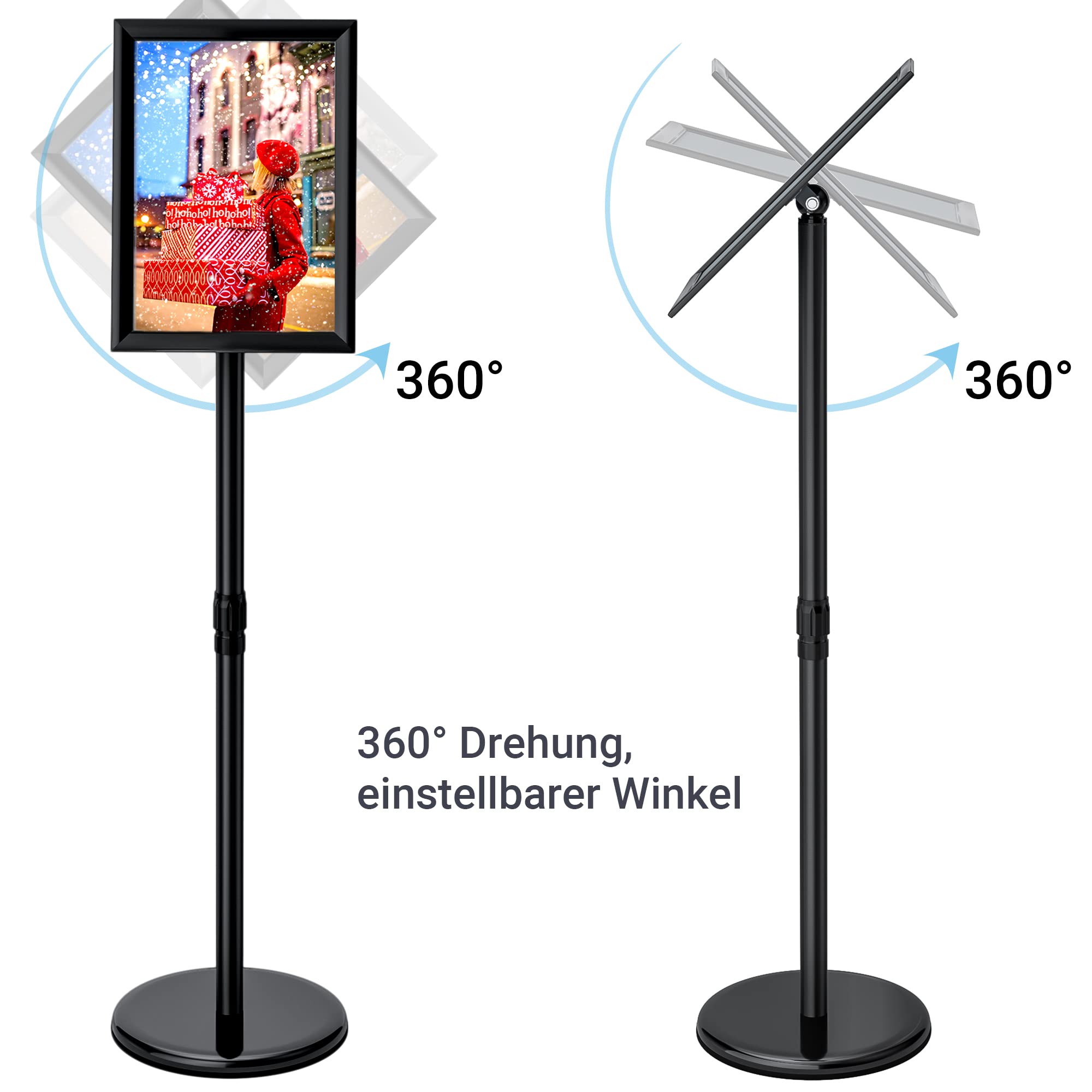Infoständer Höhenverstellbar Edelstahl Informationsständer DIN A3 420x297mm Plakatständer Präsentationsständer Werbeständer (Schwarz, A3)