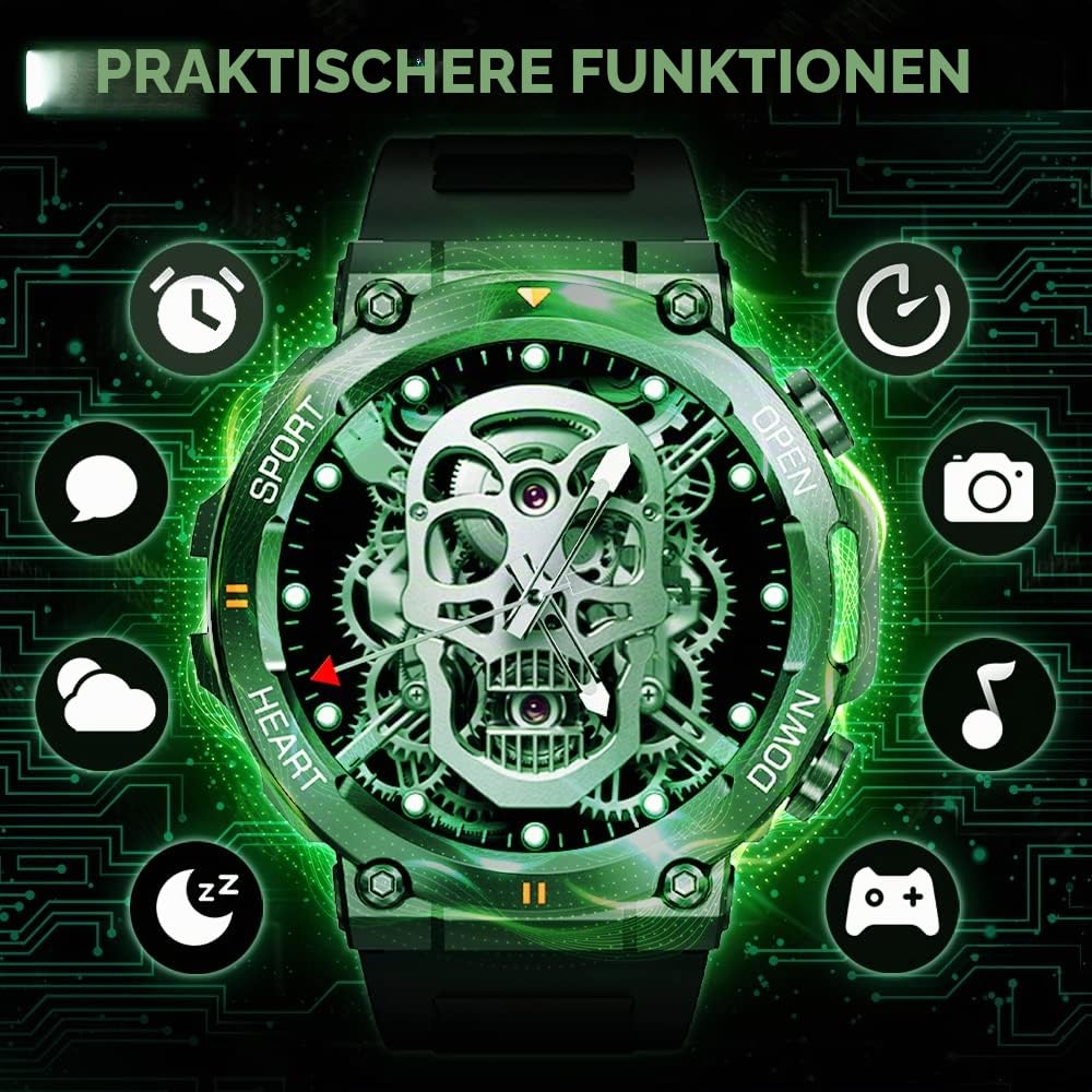 Smartwatch Herren mit Telefonfunktion, 1.39 Zoll 360 * 360HD, Fitness Uhr Männer Musiksteuerung, Herzfrequenz, Schrittzähler, Kalorien usw. Fitness Tracker für Männer iOS Android (Schwarz)