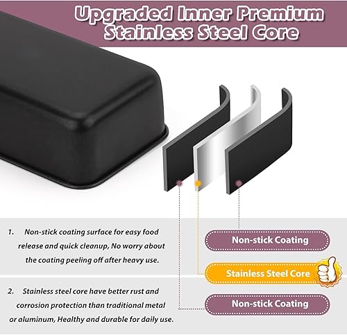 Miniatura 4 de P&P CHEF Juego de moldes para pan, moldes para pan de 9 x 5 pulgadas, moldes de acero inoxidable para pan, pastel de carne y lasaña, saludables y no