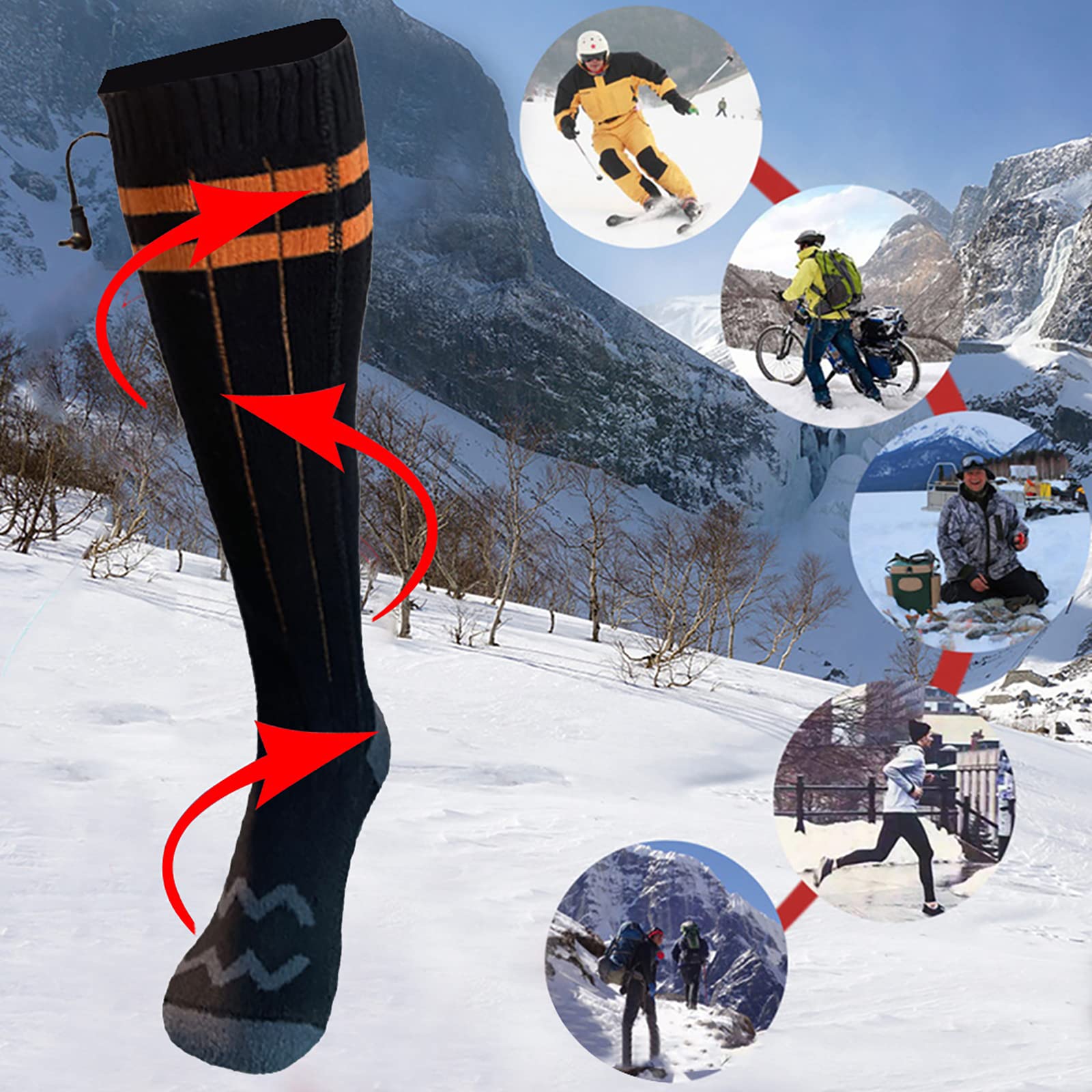 Beheizte Socken Zum Skifahren Im Freien Bequeme Winterwarme Wiederaufladbare Elektrische Socken mit Vollem Fuß, Batteriebetrieben für Männer und Frauen