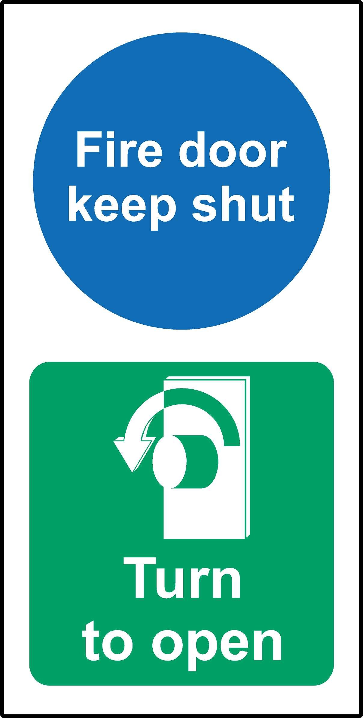 Fire door keep shut - Turn left to open Safety sign - Self adhesive sticker 200mm x 100mm