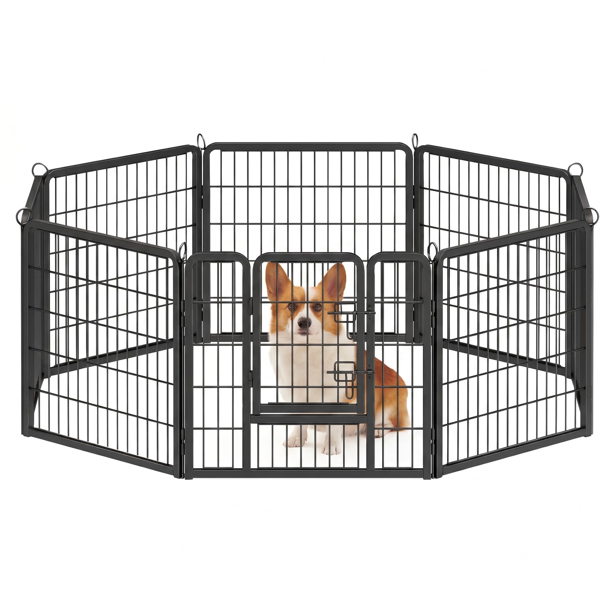Feandrea Dog Playpen, 8 Panels Heavy Duty Steel Pet Pen, Indoor Outdoor Metal Puppy Fence with Door, Rust-Resistant, 180 x 60 x 60 cm, Ink Black, DACK Collection PPK006B01