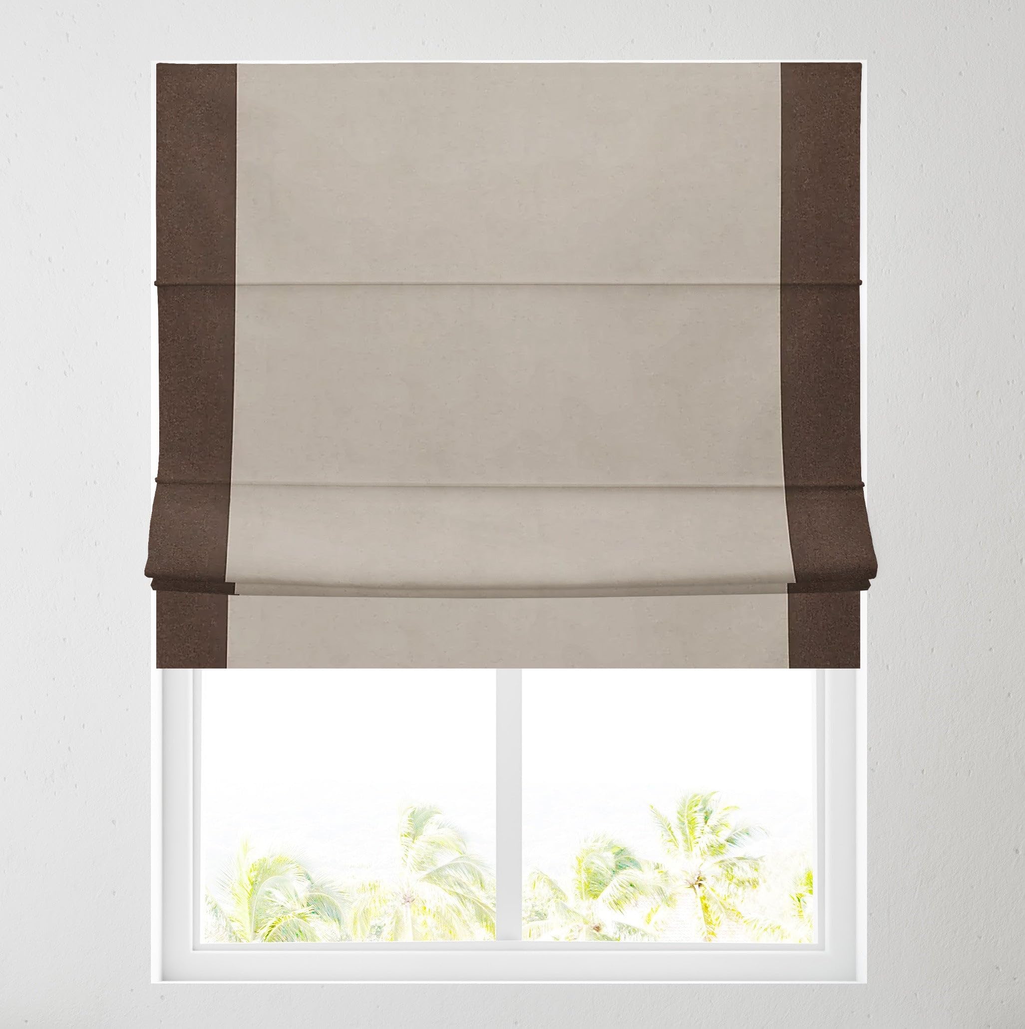 Barnes Blinds And Interiors Brown Soft Textured Ara Bordered Roman Blinds - Durable Fittings Easy Fit (Natural/ 61Cm)