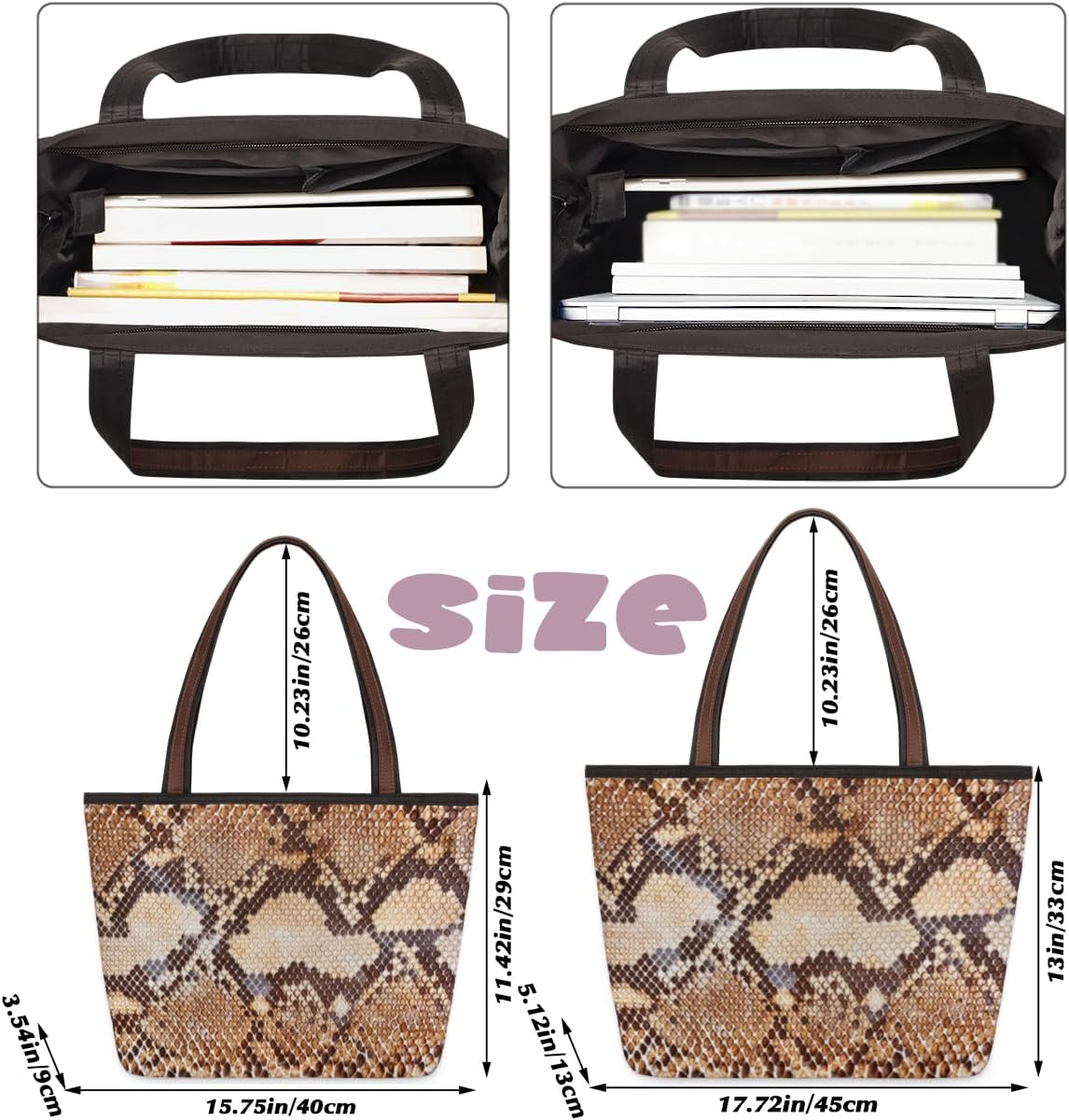 Python Snake Skin Tote Bag Tote Purse for Women with Zipper Large - Image 3