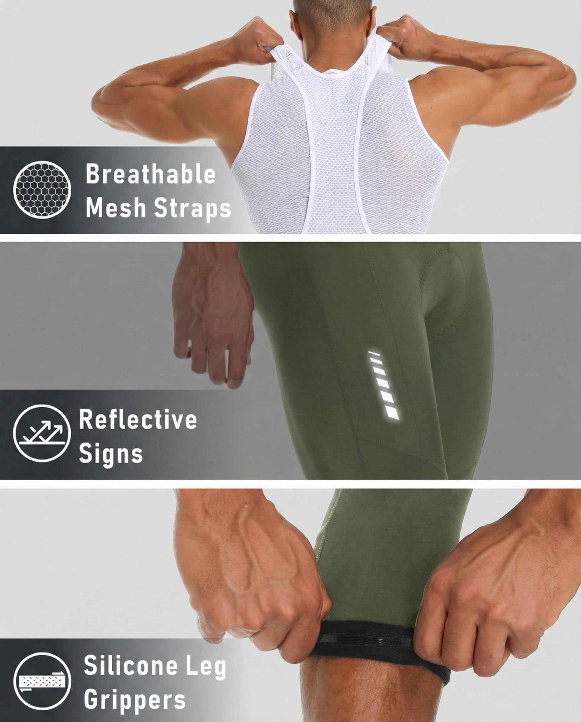 Przewalski Pantalones Cortos de Ciclismo para Hombre, Pantalones de Ciclismo 3/4 Acolchados 4D, Mallas de Ciclismo para Hombre | Transpirable elástico en 4 direcciones, almohadilla 4D en capas, pinzas de silicona para las piernas y detalles de poca luz