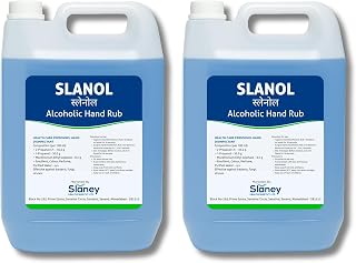 Slanol Alcoholic Hand Rub - 5 litres Surgical Grade Hand Sanitizer with 75% Isopropyl Alcohol & Moisturizer, Kills 99.9% Germs, Professional Disinfectant for Medical & Home Use (Pack of 2)