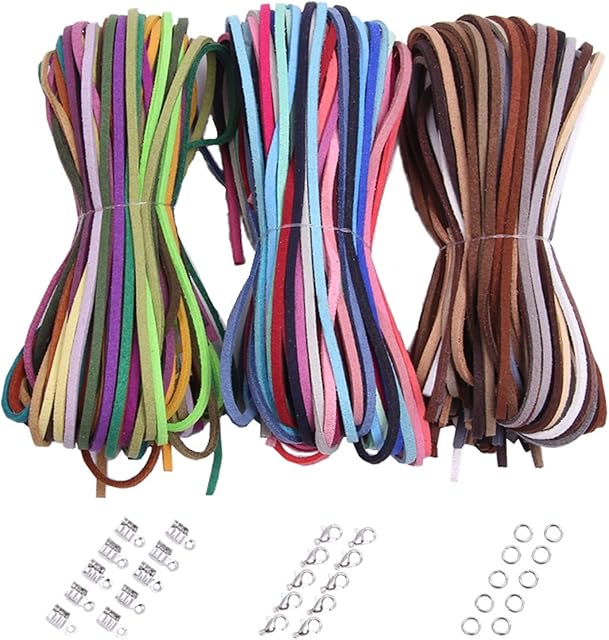 EACHPT Leather Laces, Leather Cord, Leather String, Suede Cord, Leather Rope, Suede leather Material, 60 Color Rope, With Accessories, for DIY Bracelets, Necklaces, Jewelry, Crafts (2.6mm Width)