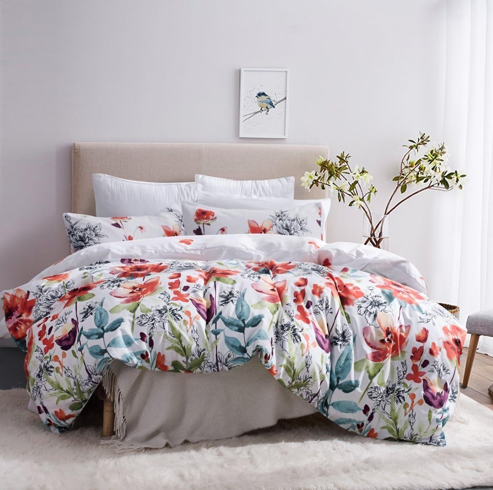 Leadtimes Floral Duvet Cover Set Flower Boho Vintage Holiday Bedding Sets with 1 Duvet Cover and 2 Pillowcases (Style2, Queen)