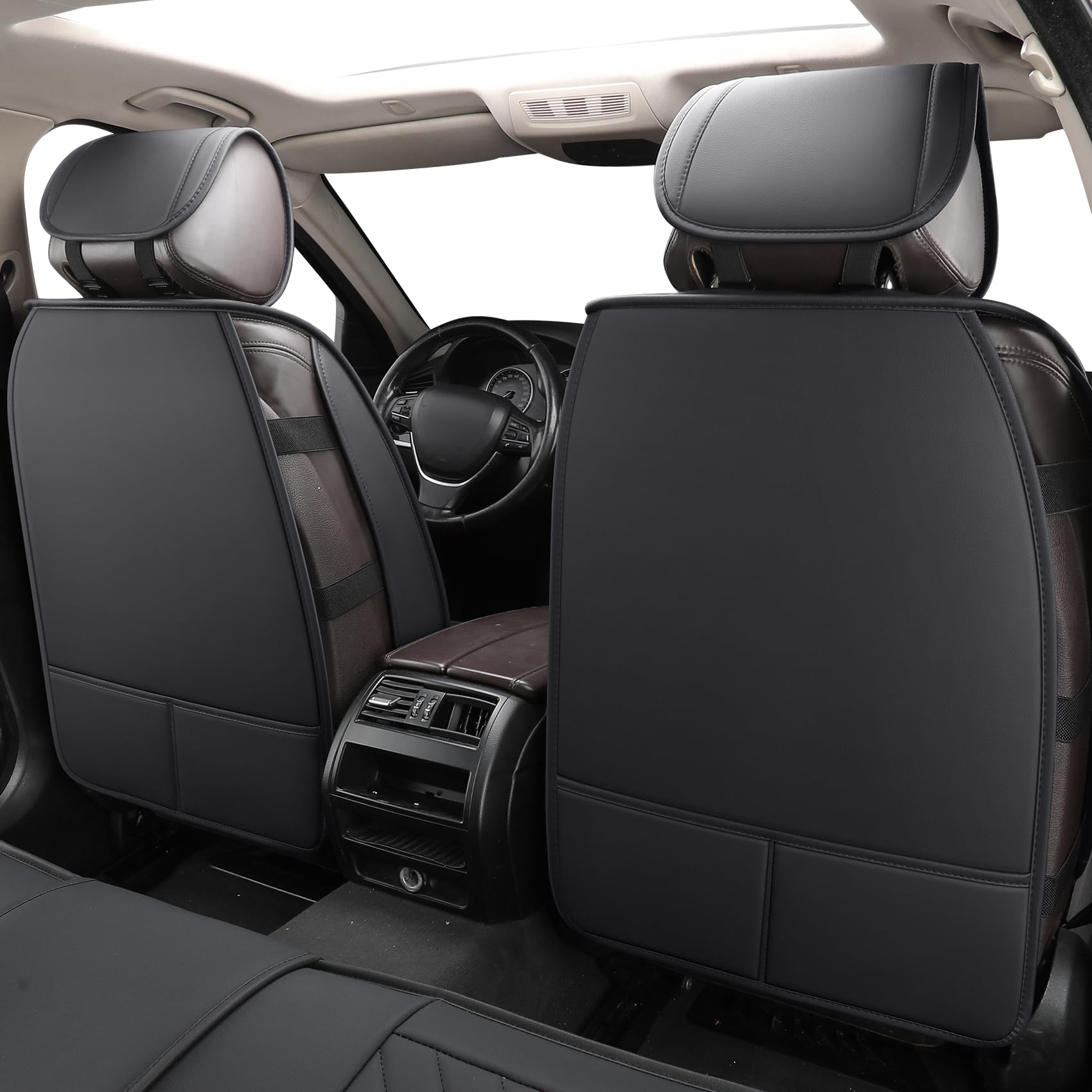 YOUXIU Autositzbezüge Set Wasserdicht Kunstleder Komplettset, Schwarz-Blau | Car Seat Covers Compatibel mit Volkswagen Subaru BMW Audi Benz Sitzschoner Auto-Schonbezüge