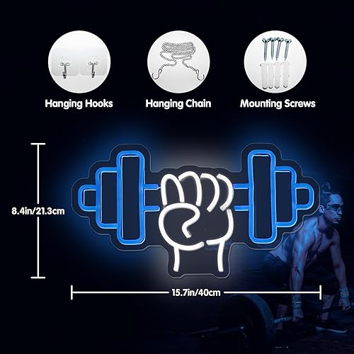 Miniatura 2 de Letrero de neón para gimnasio, luces de neón para decoración de pared, letrero de gimnasio, letrero LED regulable para sala de entrenamiento,