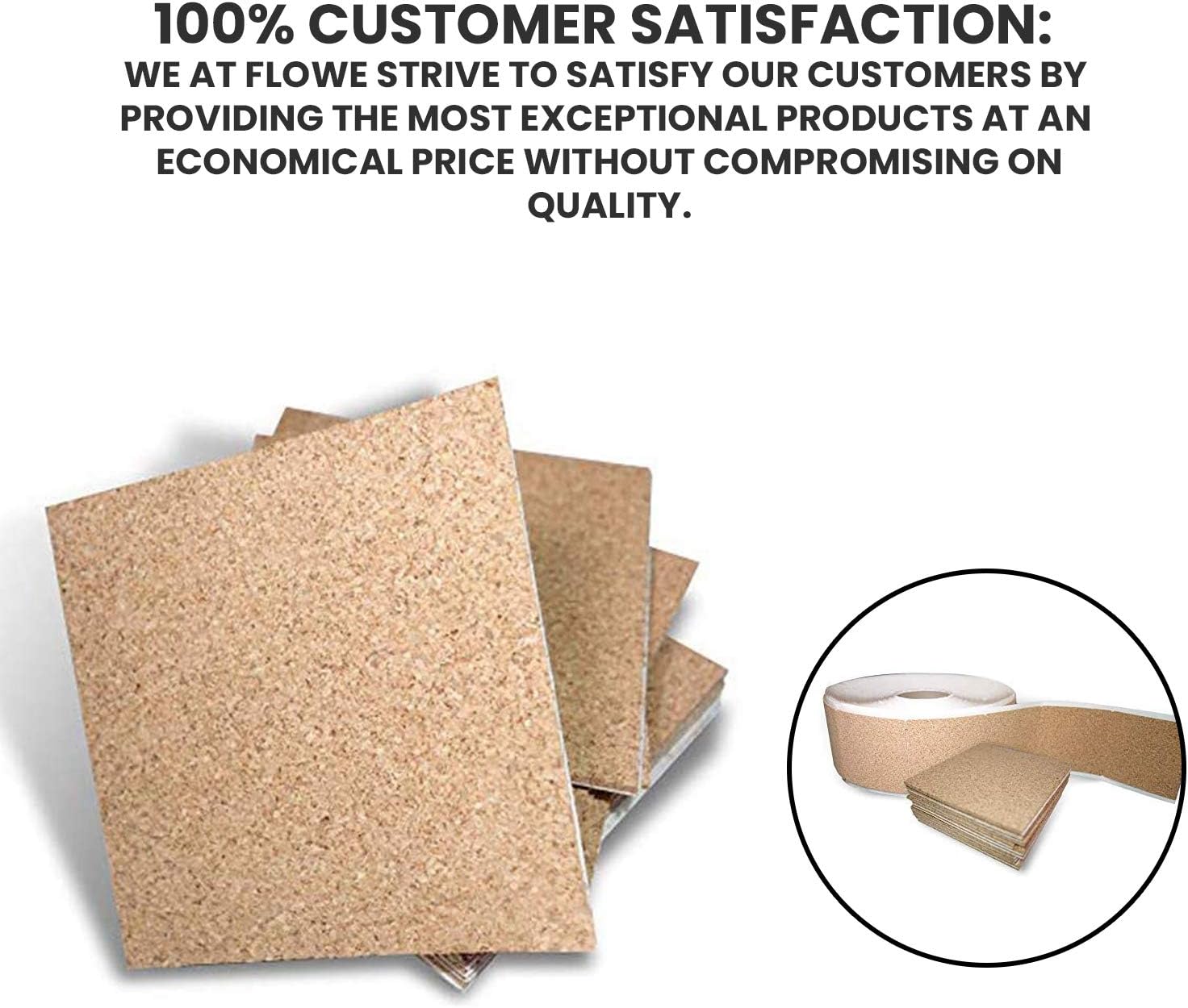 Flowe Cork Tiles, Self-Adhesive Backing for Coasters, Tiles, Wall Bulletin Boards, Natural, (3-3/4" x 3-3/4") (200)