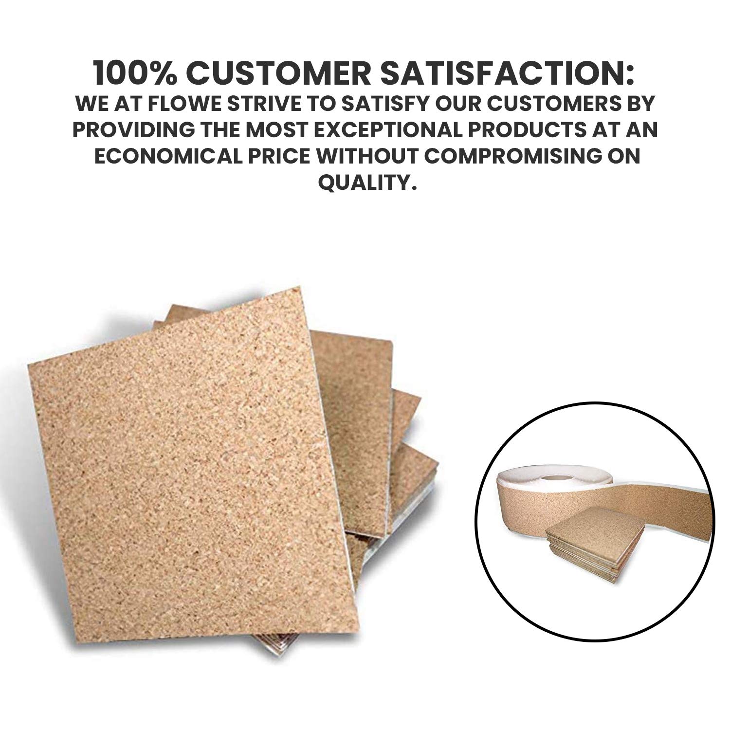 Flowe Cork Tiles, Self-Adhesive Backing for Coasters, Tiles, Wall Bulletin Boards, Natural, (3-3/4" x 3-3/4") (1000)
