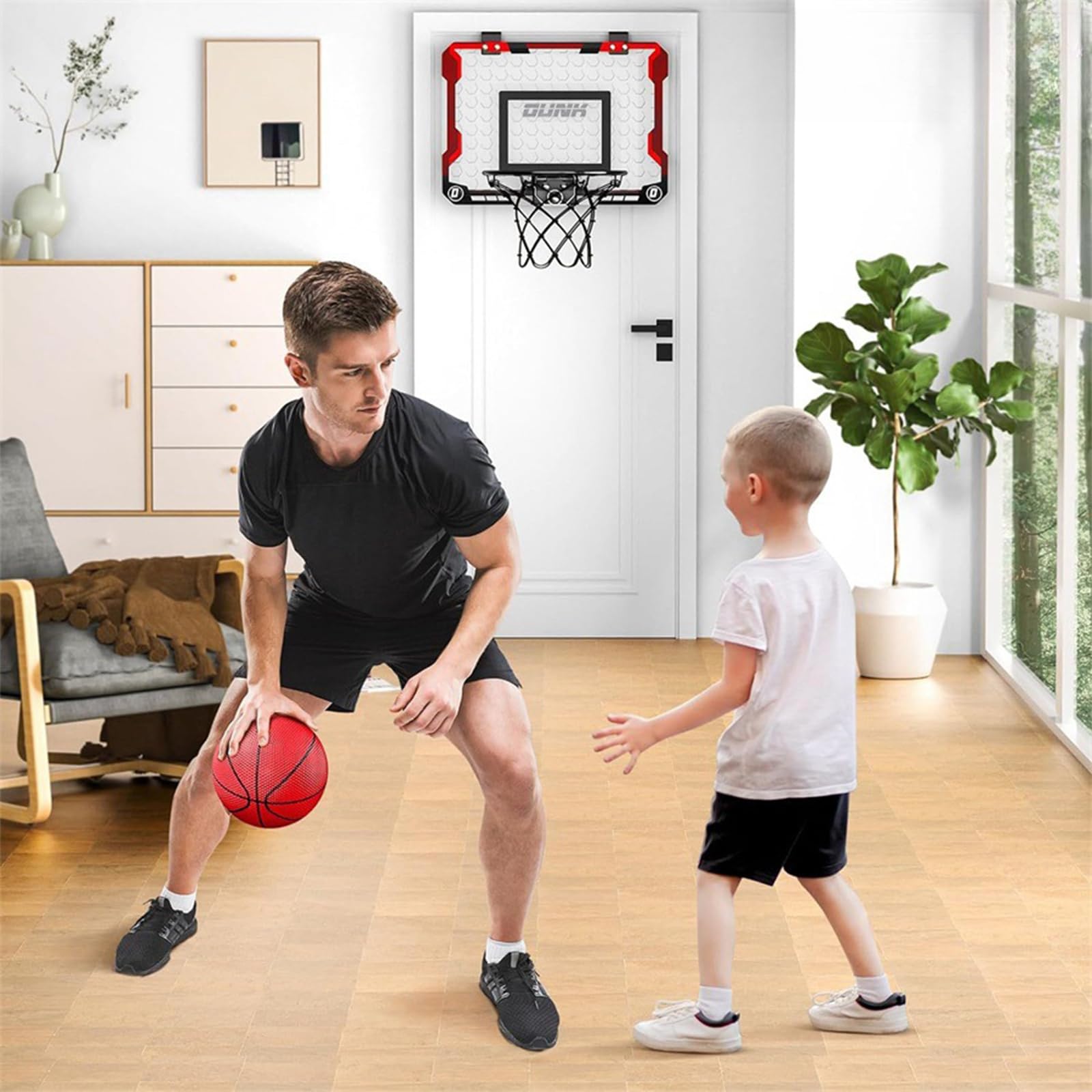 1 Basketballkorb mit 4 Bällen, ABS Rückwand, einfache, für drinnen und draußen, Spaß Hinterhof