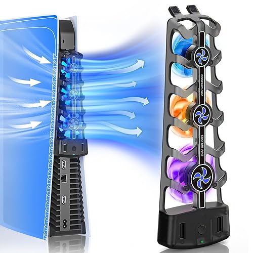 Ventilador de refrigeración para PS5, ventilador enfriador con ventilador silencioso de 3 velocidades, luz RGB para ventilador de refrigeración PS5,