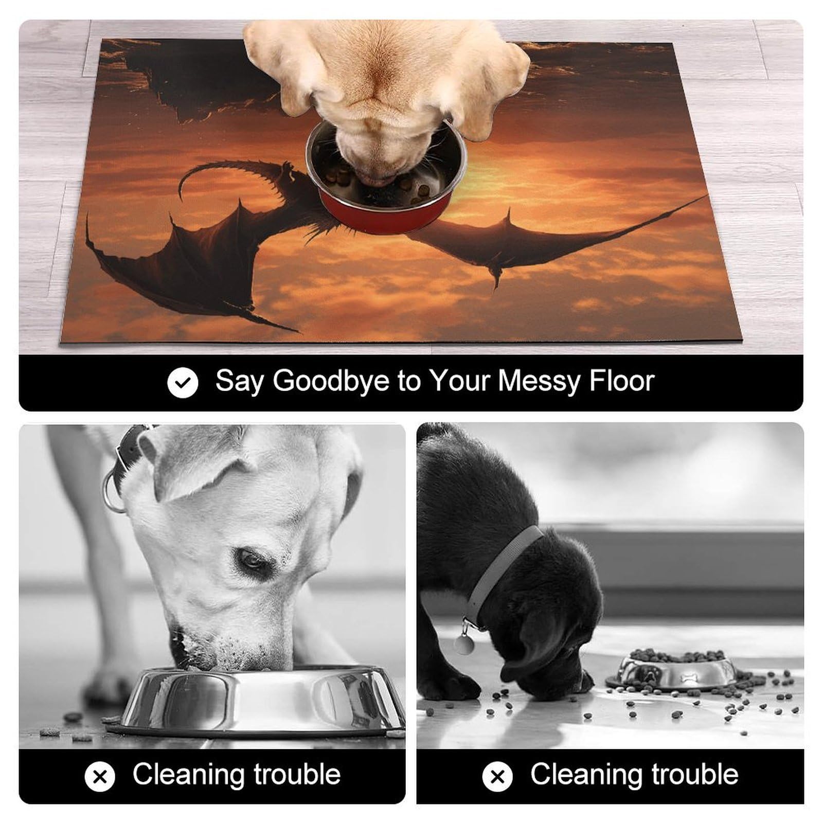 Sea Sunset Tapis d'alimentation pour chat Dragon volant – Tapis d'alimentation antidérapant pour chien facile à nettoyer pour la nourriture et l'eau, tapis de gamelle pour chien et chat 43,2 x 76,2 cm