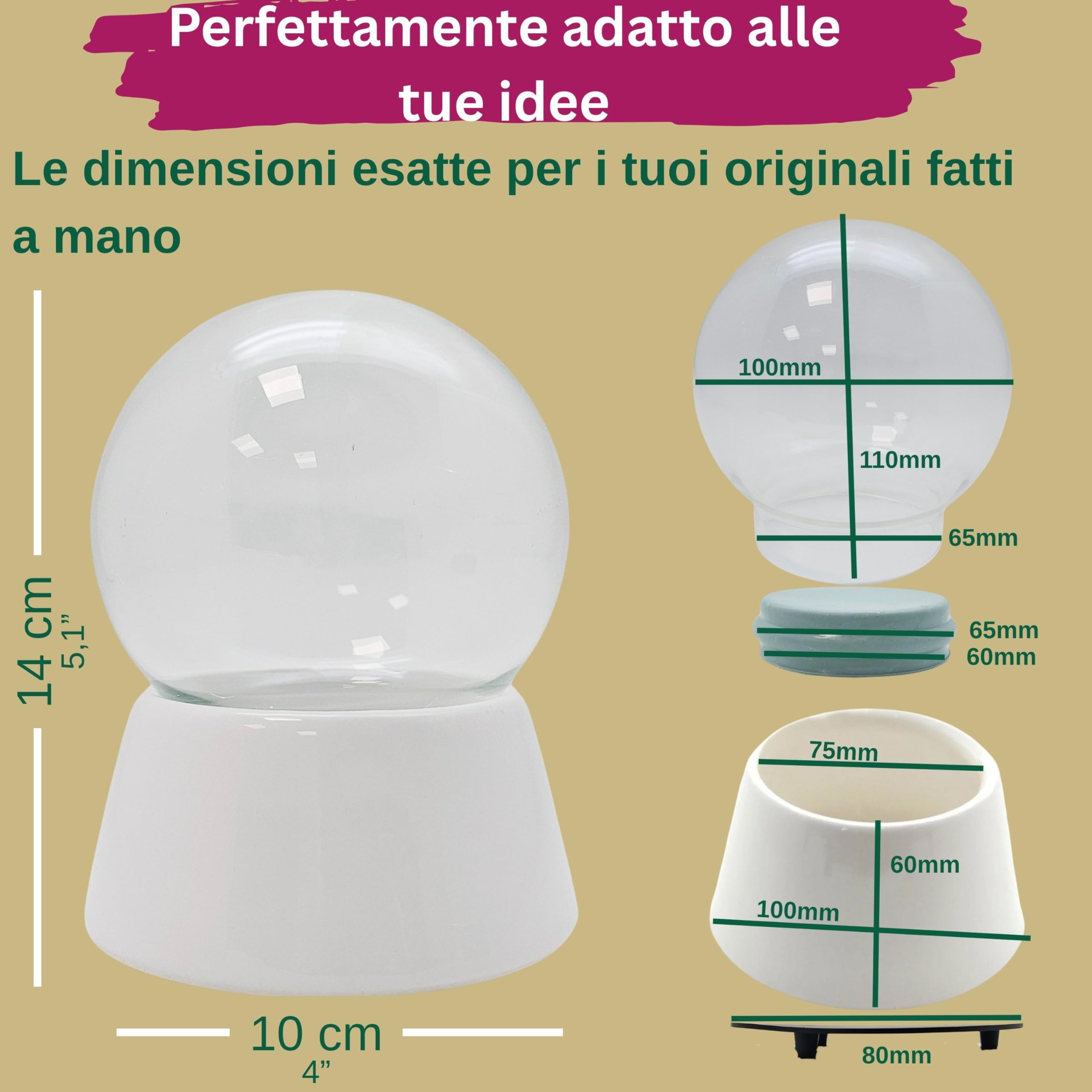 Palla di Neve Fai da Te da 100 mm | Base Bianca Con Sfera di Vetro per Il Montaggio Carillon | 40045