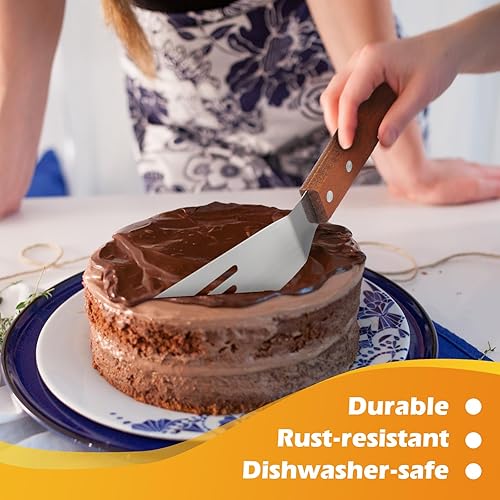 Miniatura 5 de BBTO 20 espátulas de pizza para tartas, acero inoxidable, antideslizantes, fáciles de agarrar, para hornear, mango de madera, pala triangular para